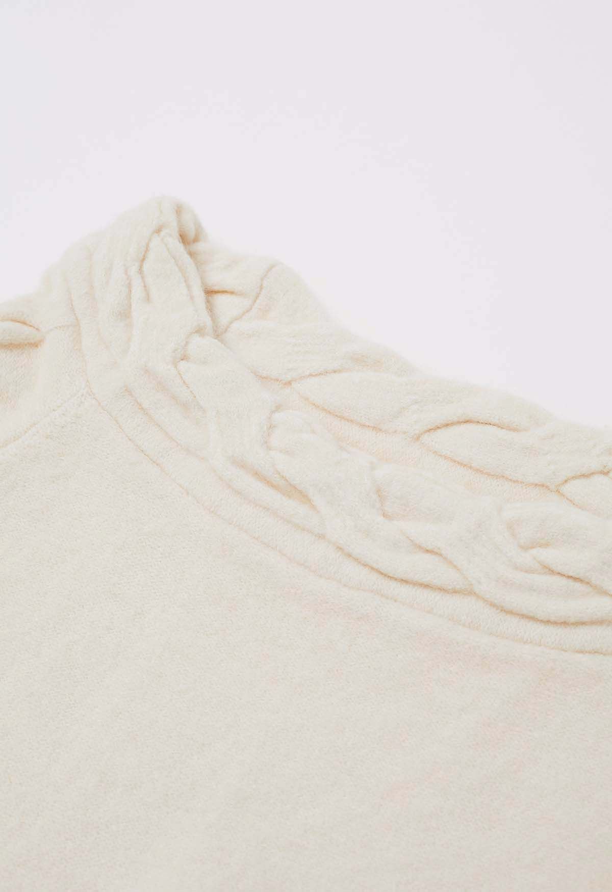 Bask in Winter Off-Shoulder Cable Knit Sweater in Cream