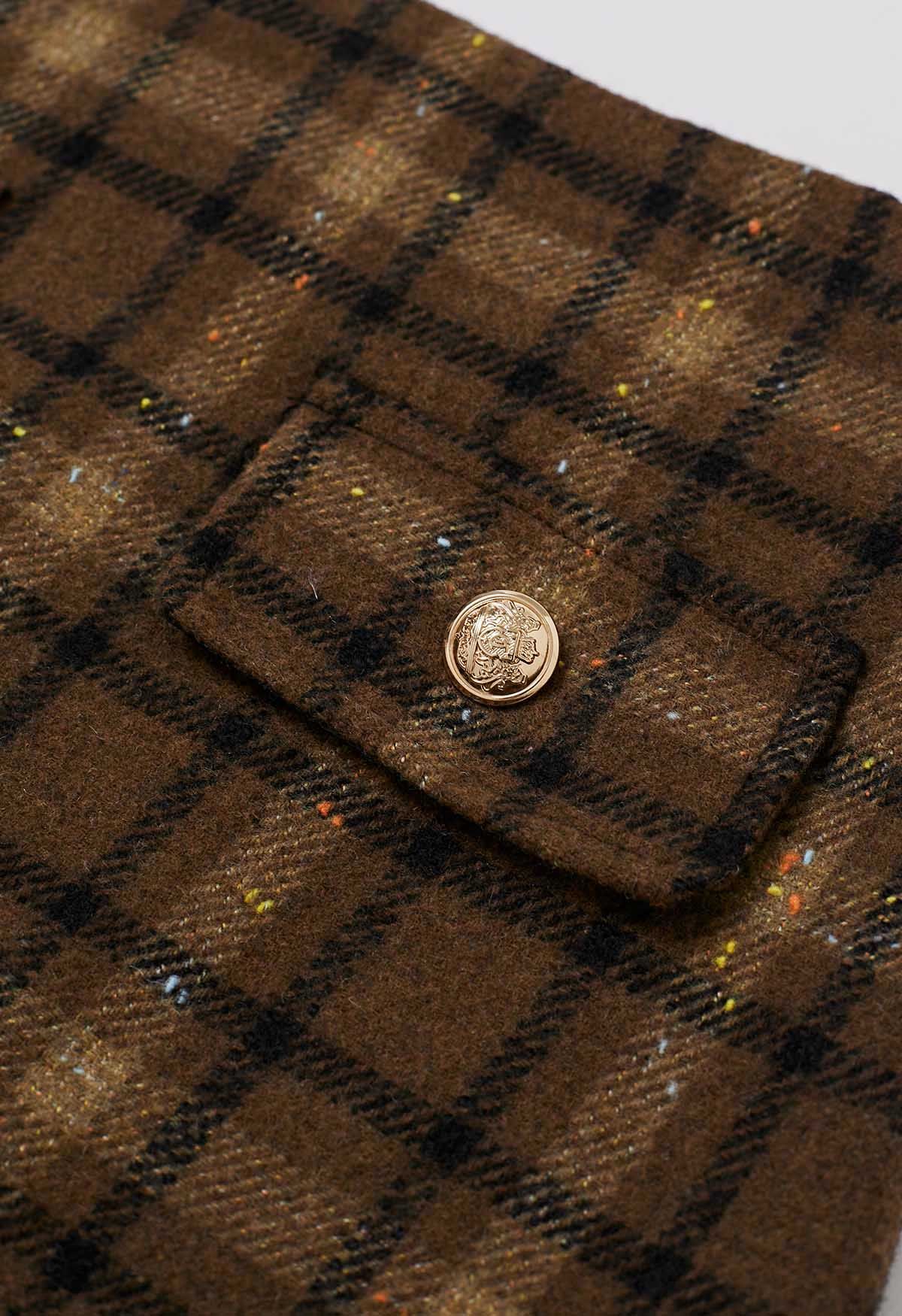 Flickering Plaid Mini Bud Skirt in Brown