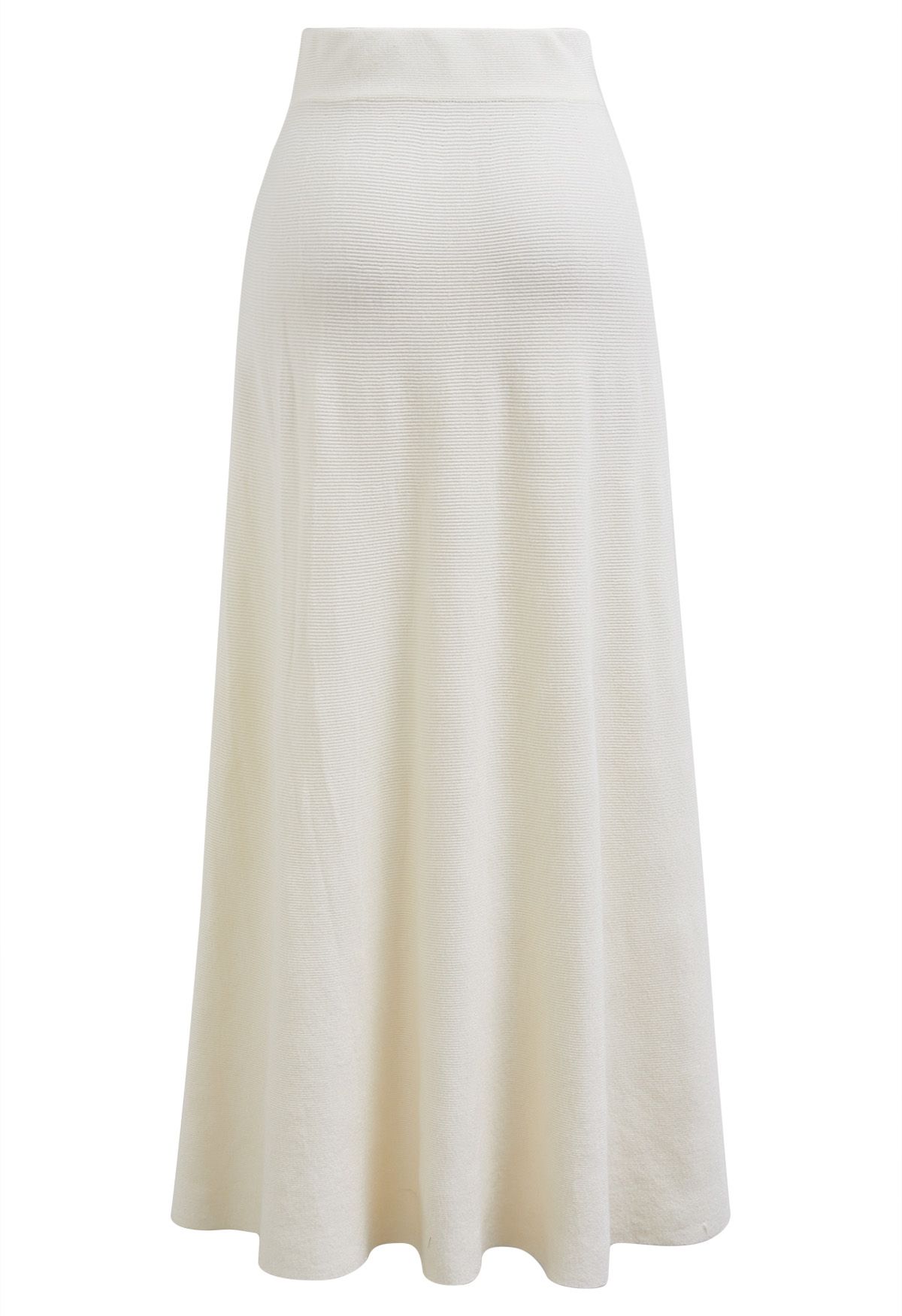 Little Bow Decorated Pleats Knit Maxi Skirt in Cream