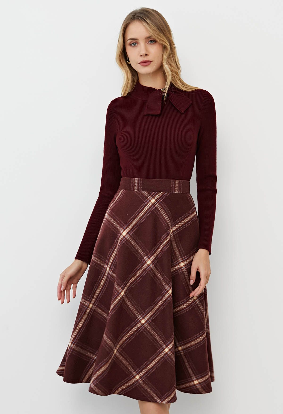 Playful Check Print A-Line Midi Skirt