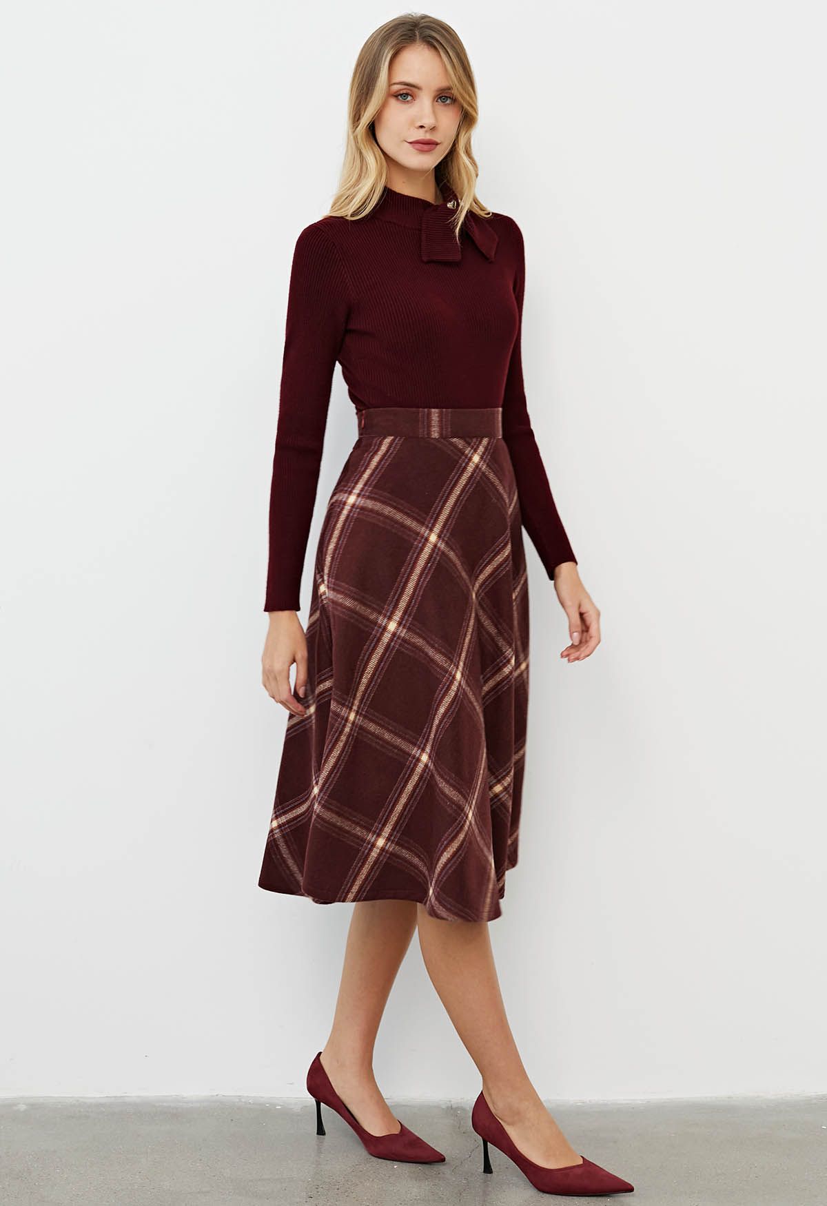 Playful Check Print A-Line Midi Skirt