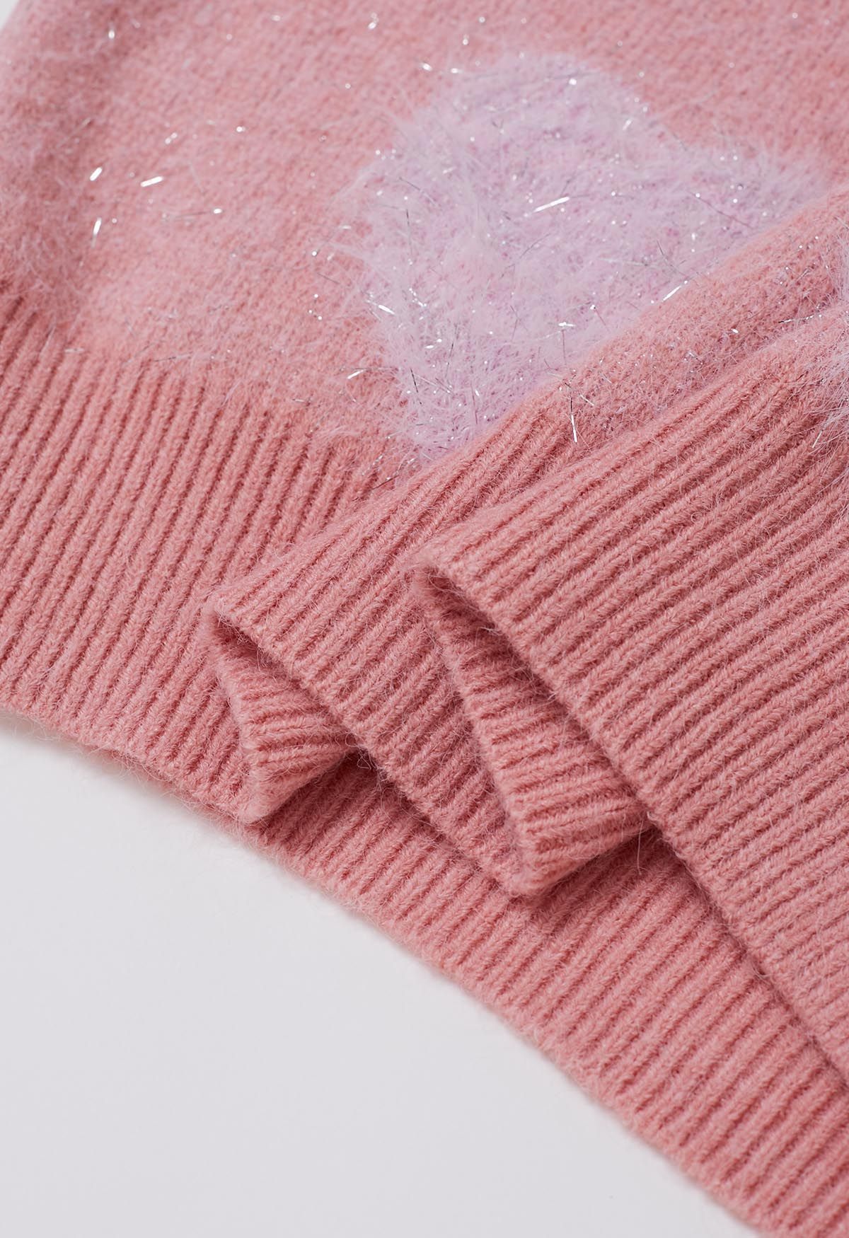 Ombre Fuzzy Heart Fringe Knit Sweater in Pink