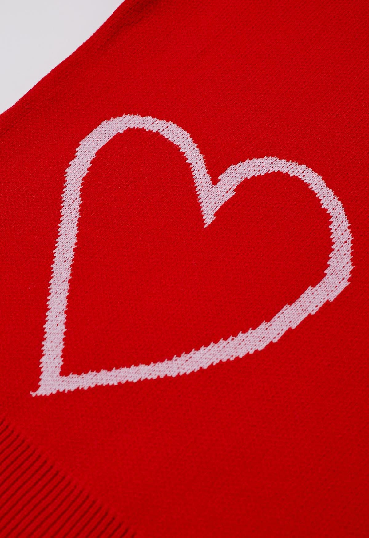 Heart Doodles Crew Neck Knit Sweater in Red