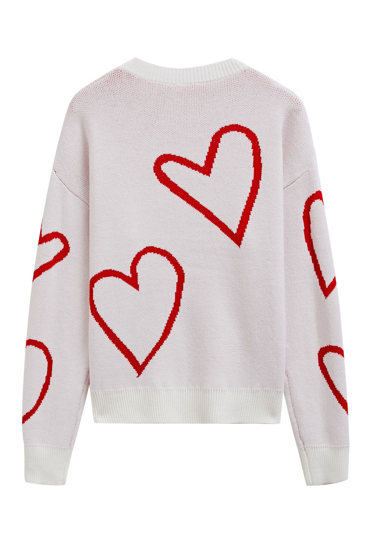 Heart Doodles Crew Neck Knit Sweater in White