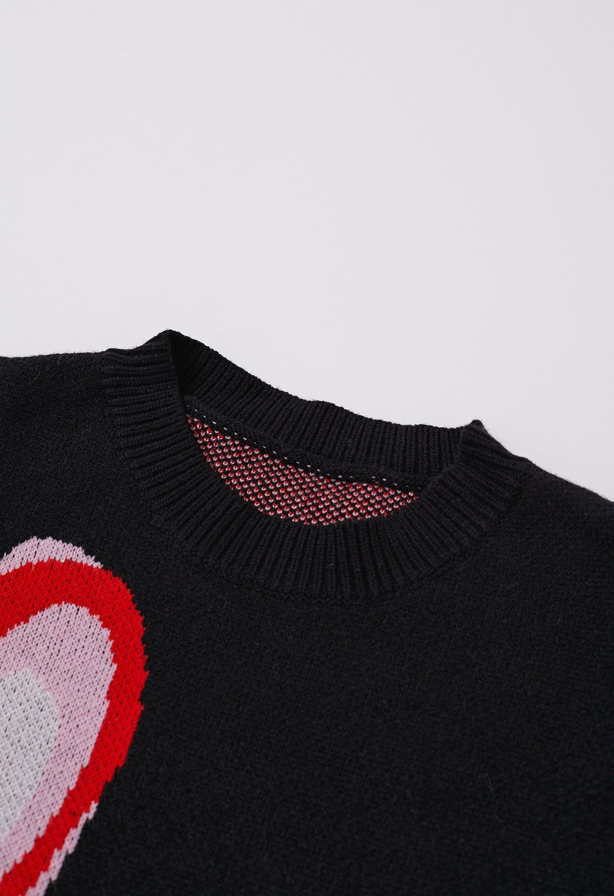 Heart Fluttering Crew Neck Knit Sweater in Black