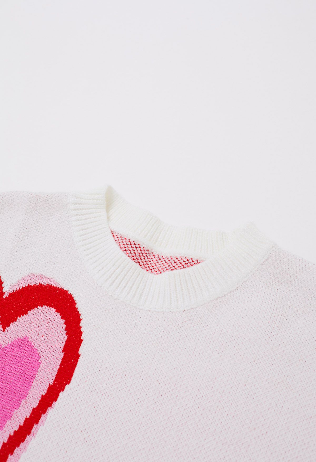 Heart Fluttering Crew Neck Knit Sweater in White