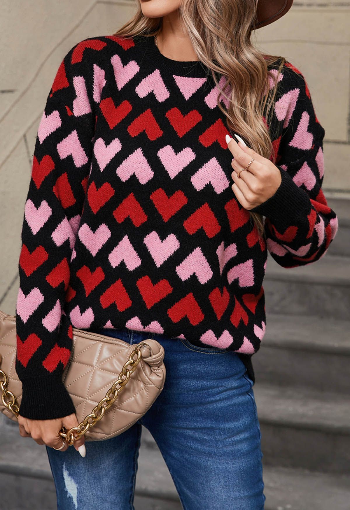 Endless Love Crew Neck Knit Sweater in Black