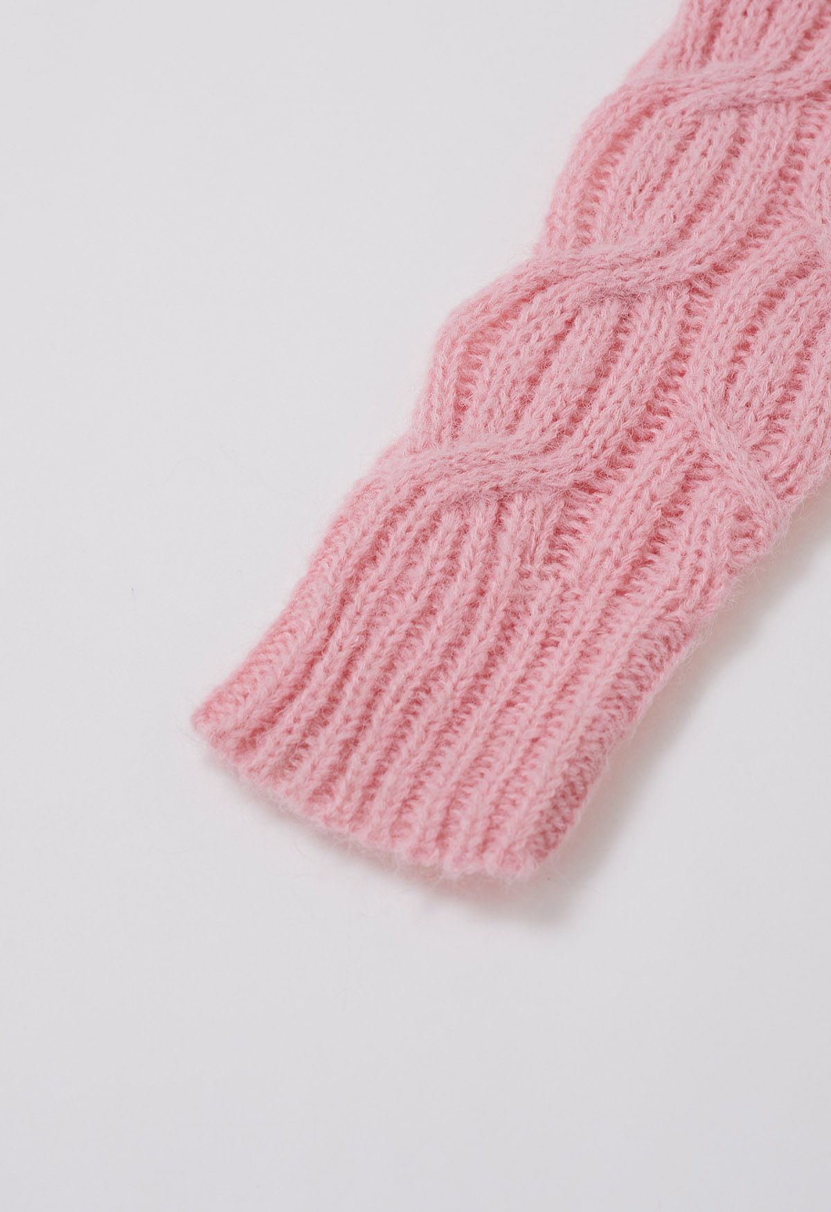 Lace Trim Crisscross Cable-Knit Sweater in Pink