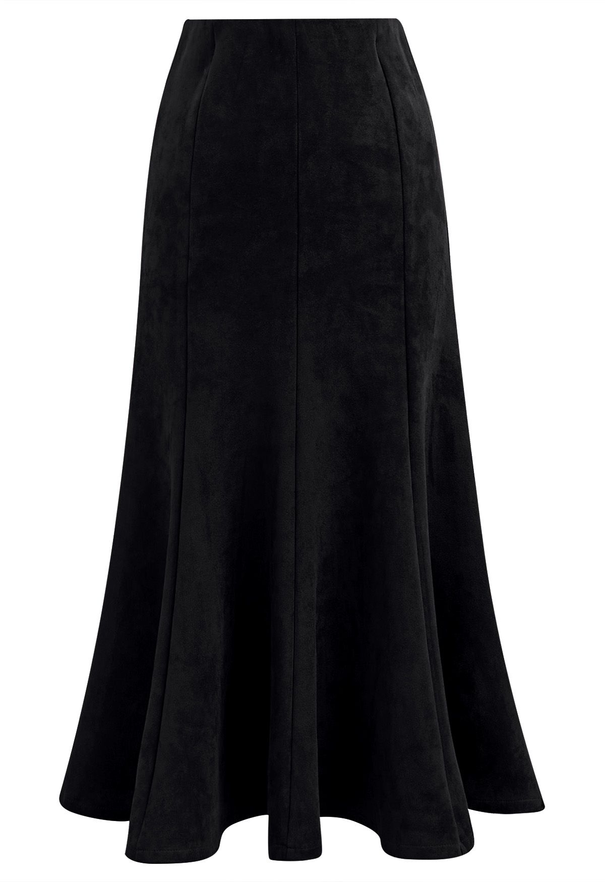 Seam Details Flare Midi Skirt in Black