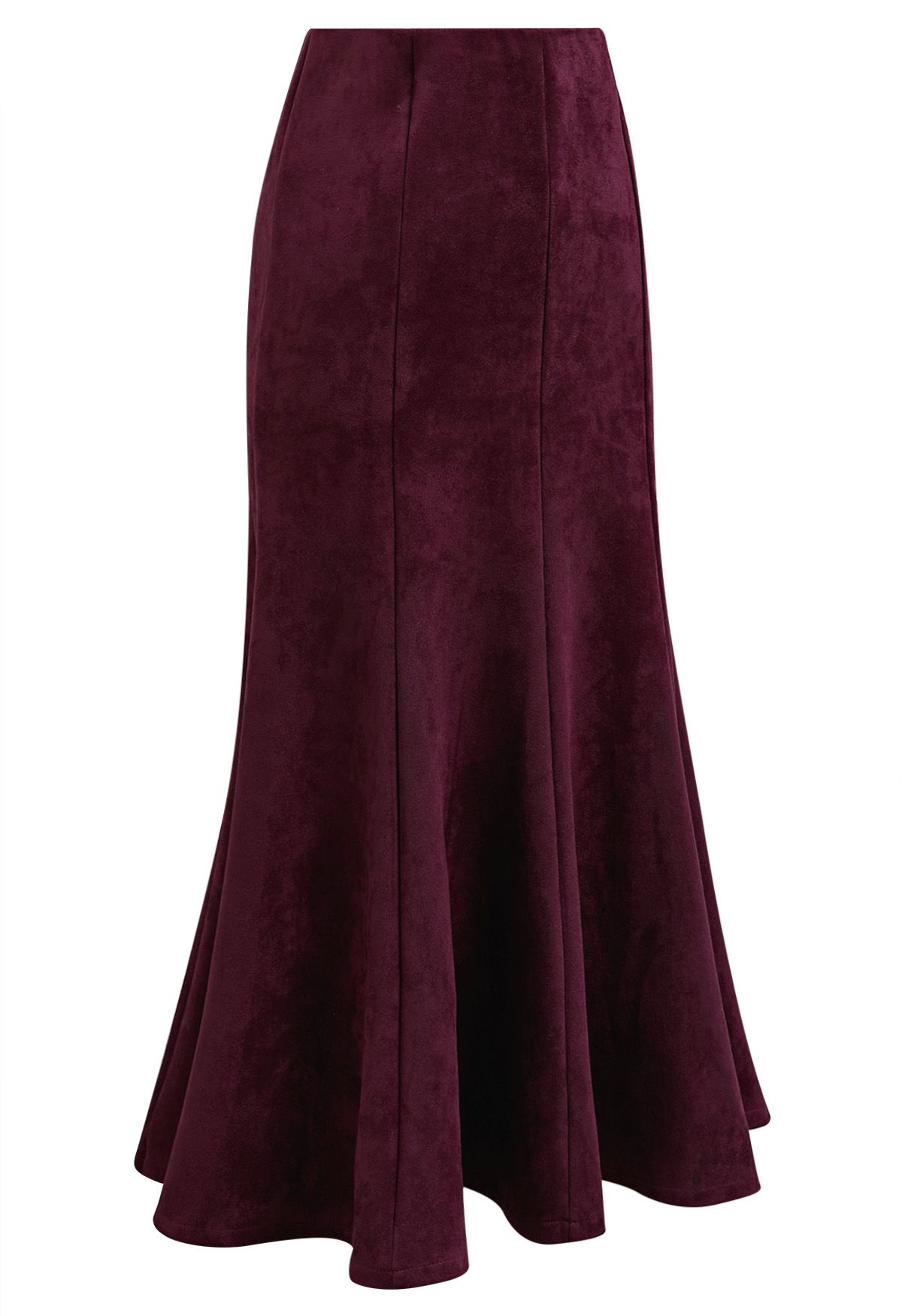 Seam Details Flare Midi Skirt in Burgundy