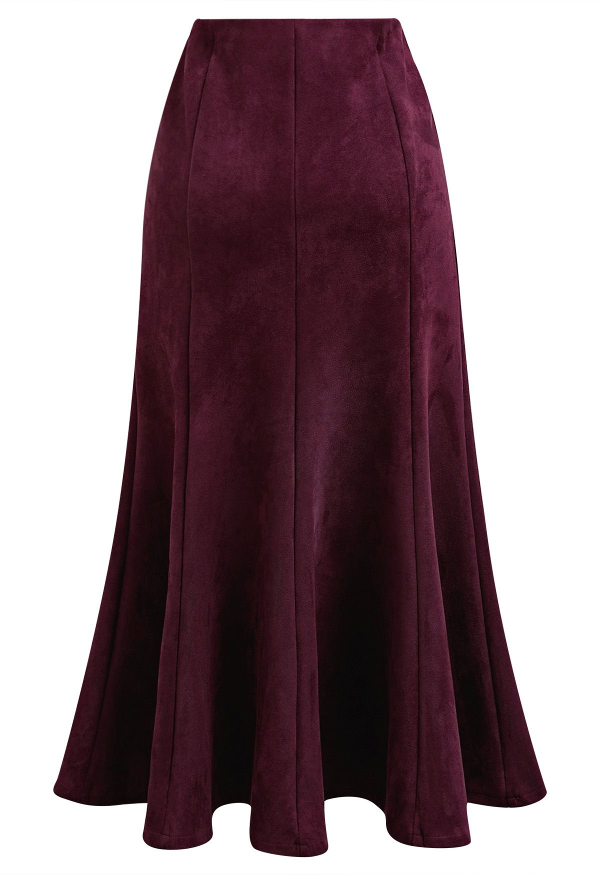 Seam Details Flare Midi Skirt in Burgundy