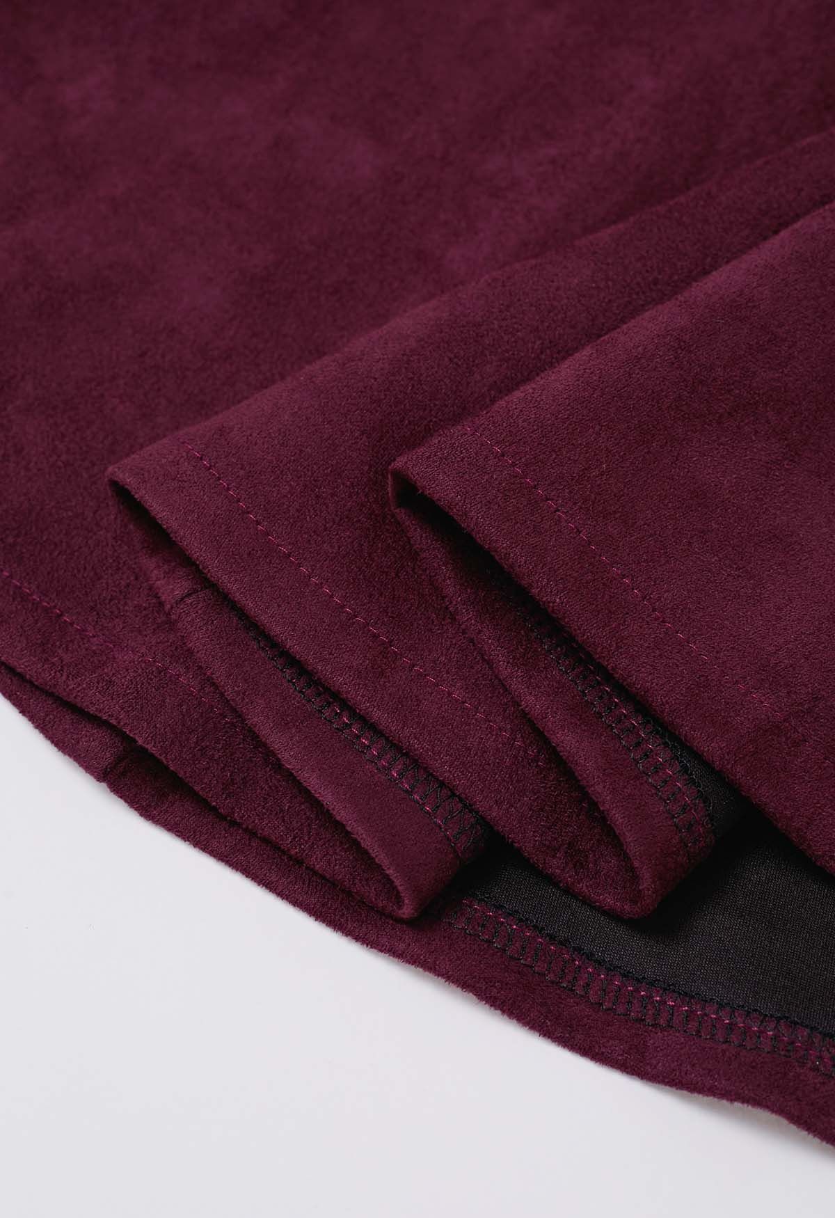 Seam Details Flare Midi Skirt in Burgundy