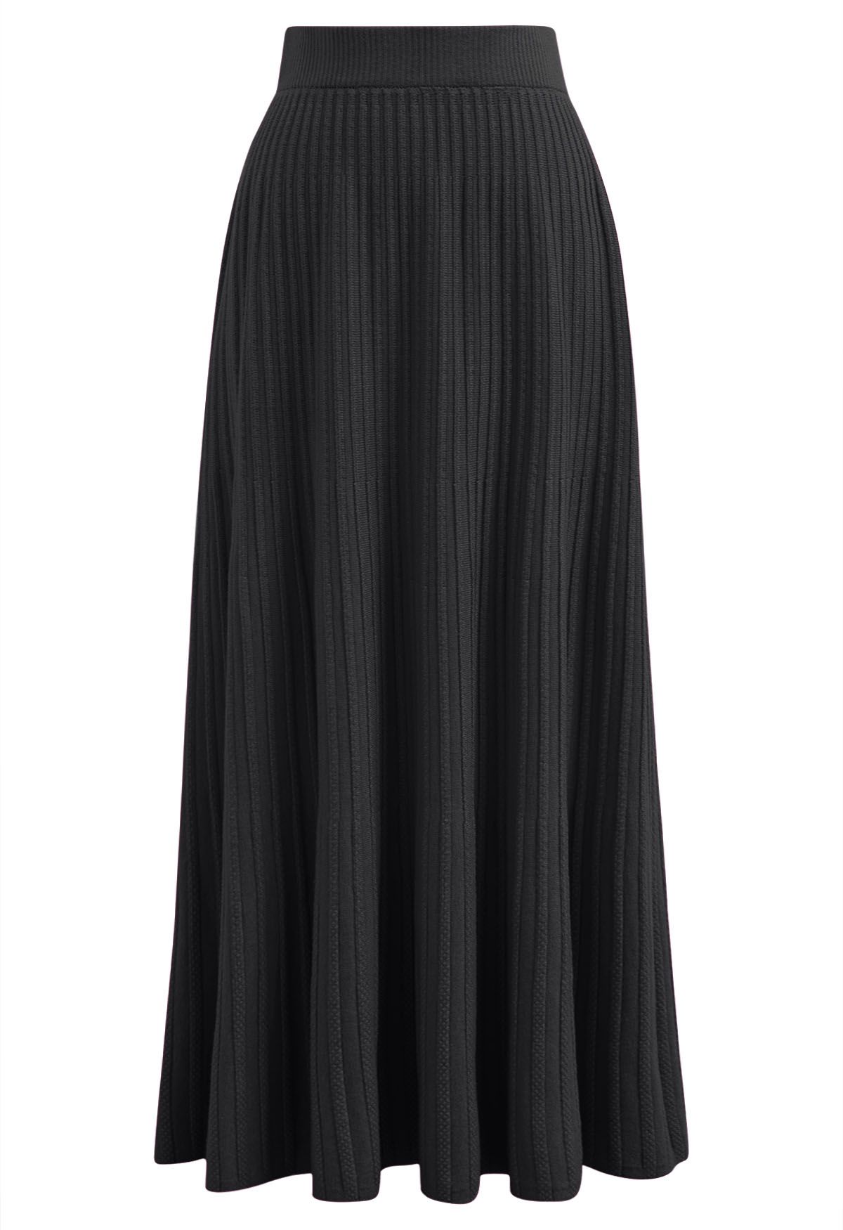 Gentle Touch Ribbed Knit Maxi Skirt in Black