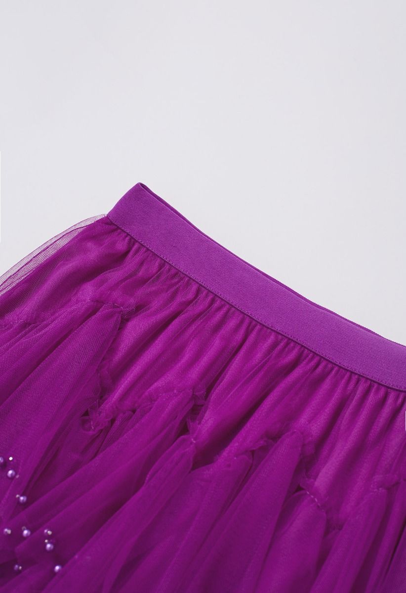 Ethereal Tiered Pearl Tulle Maxi Skirt in Violet