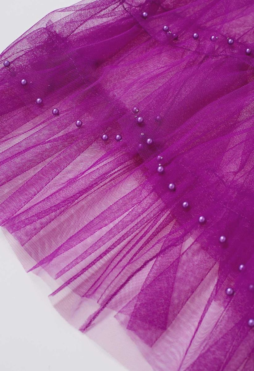 Ethereal Tiered Pearl Tulle Maxi Skirt in Violet