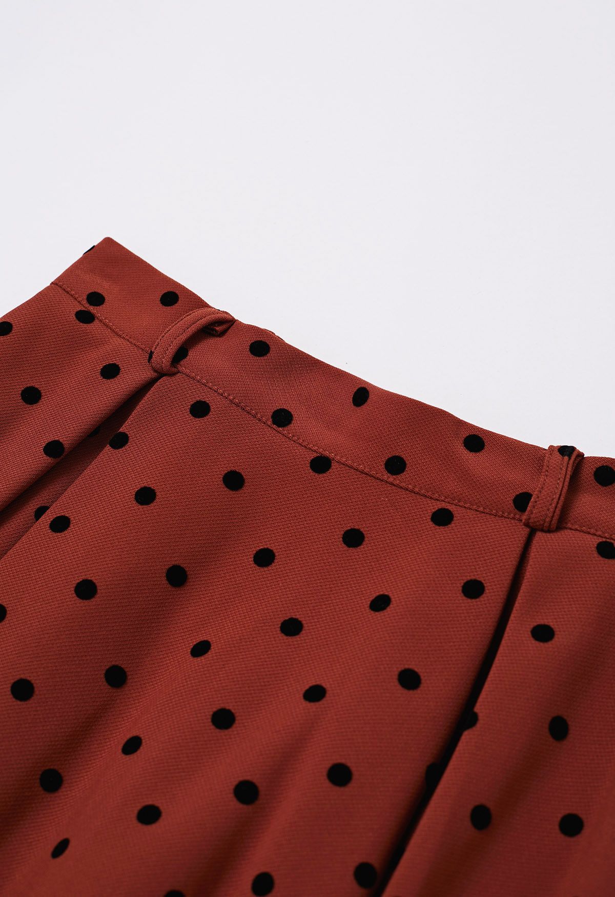 Velvet Polka Dot Belted A-Line Midi Skirt