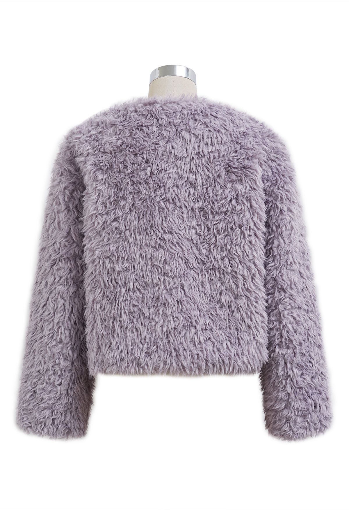 Satin Bowknot Detail Faux Fur Coat in Lavender