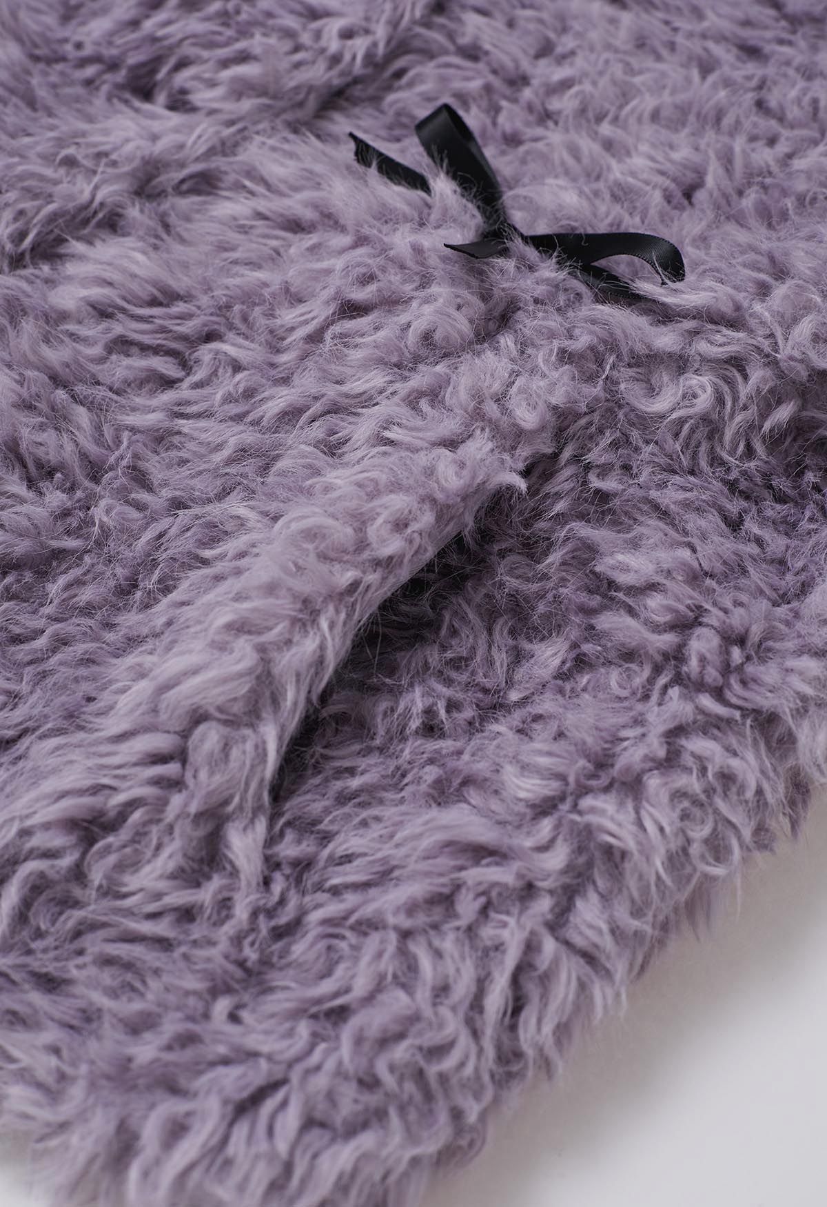 Satin Bowknot Detail Faux Fur Coat in Lavender