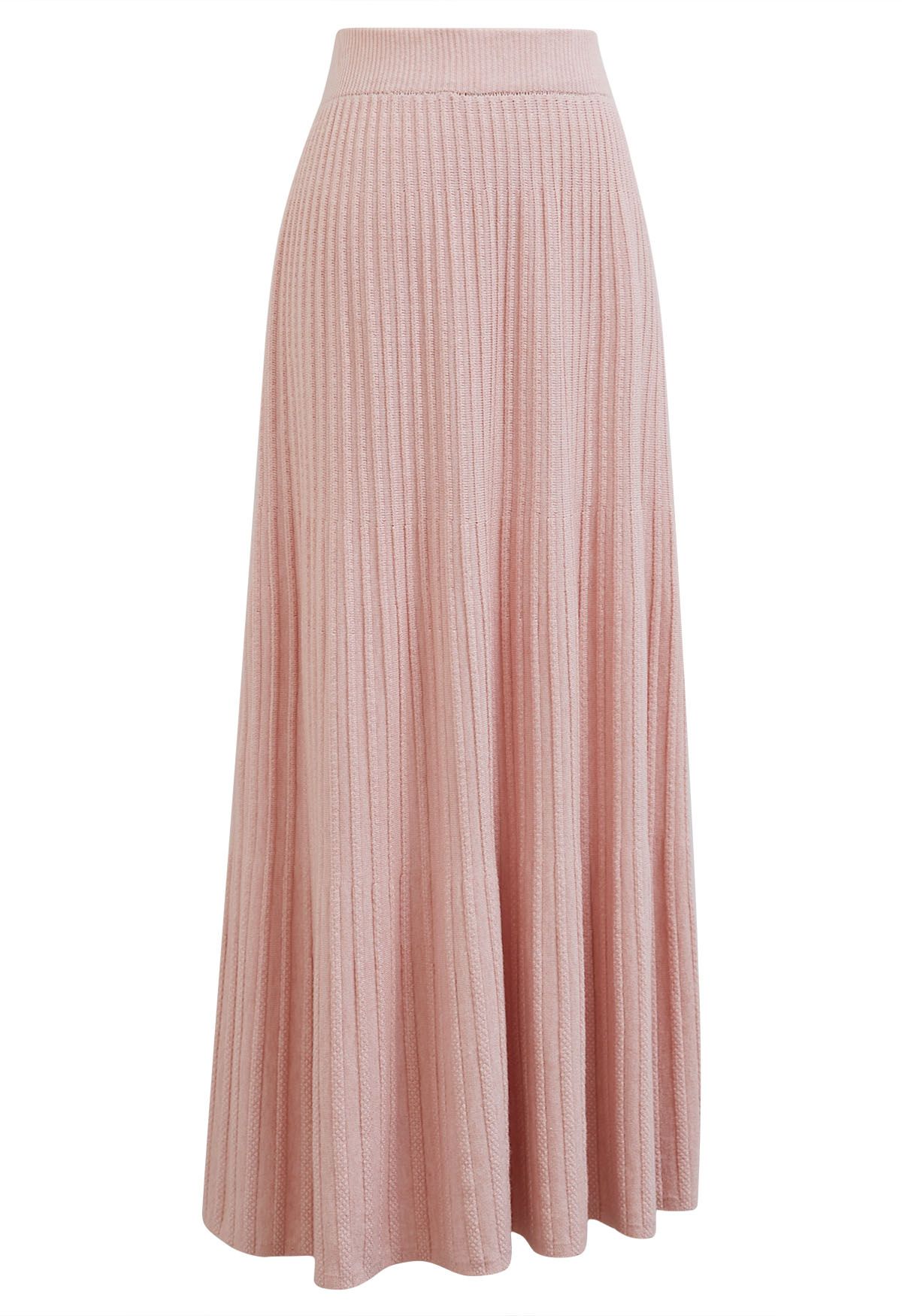 Gentle Touch Ribbed Knit Maxi Skirt in Light Pink