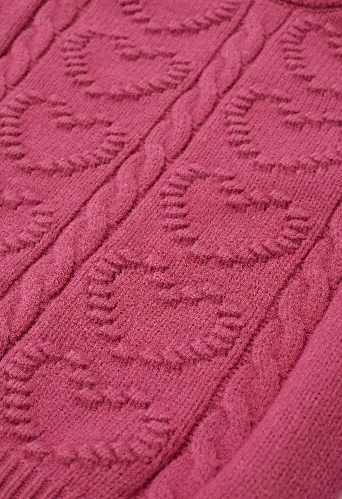 Embossed Heart Cable Knit Sweater in Berry