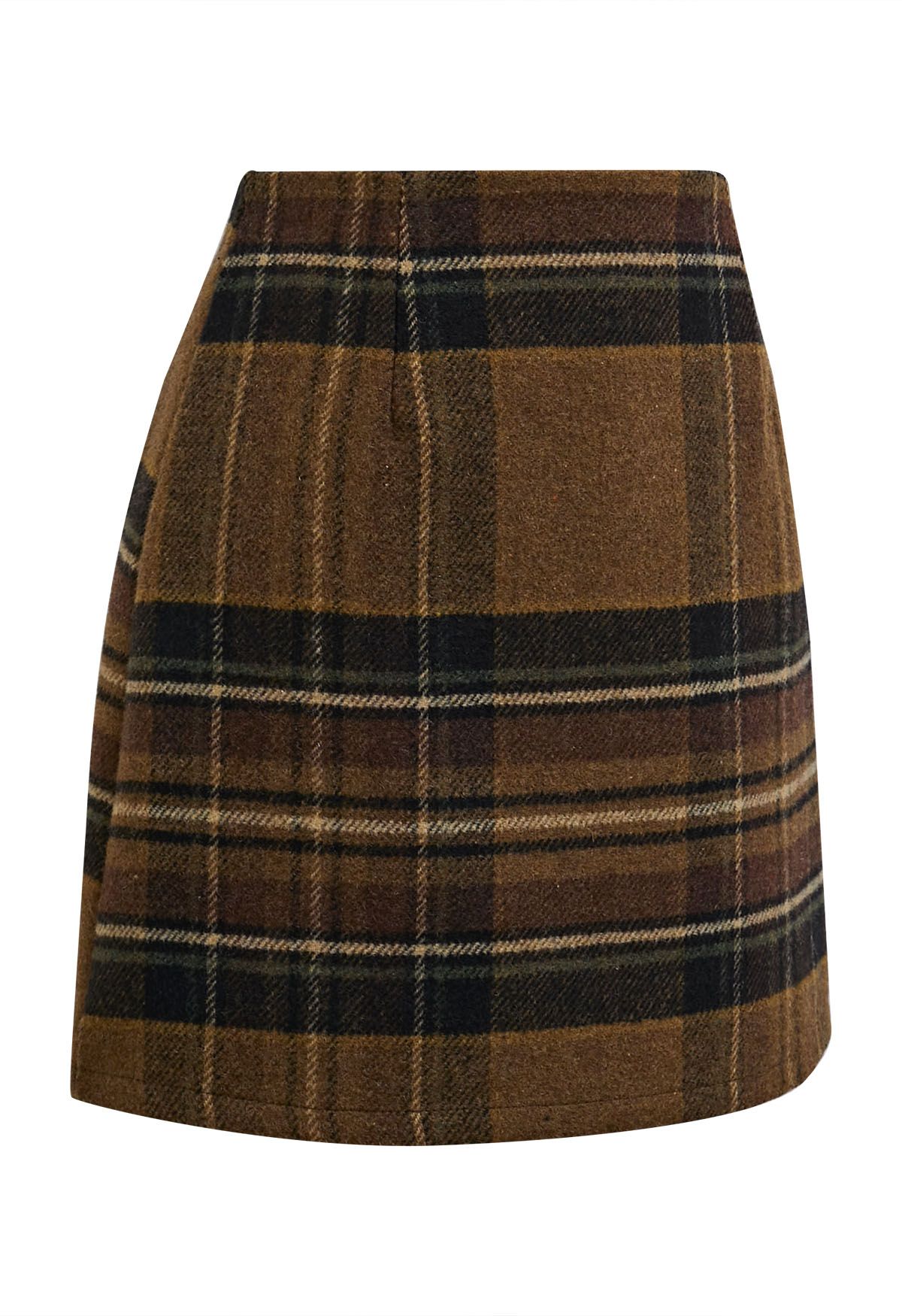 Retro Chic Plaid Mini Bud Skirt in Caramel