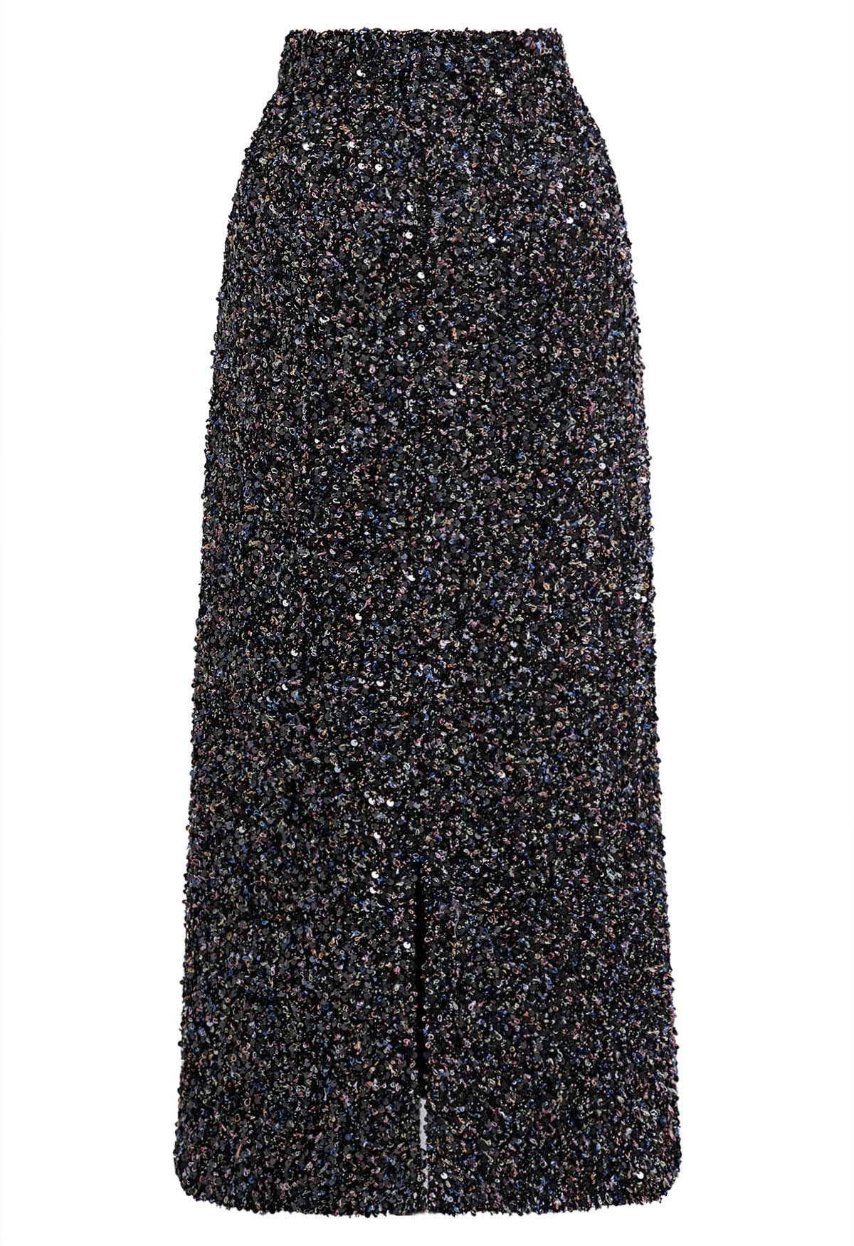 Chromatic Sequins Pencil Maxi Skirt in Black