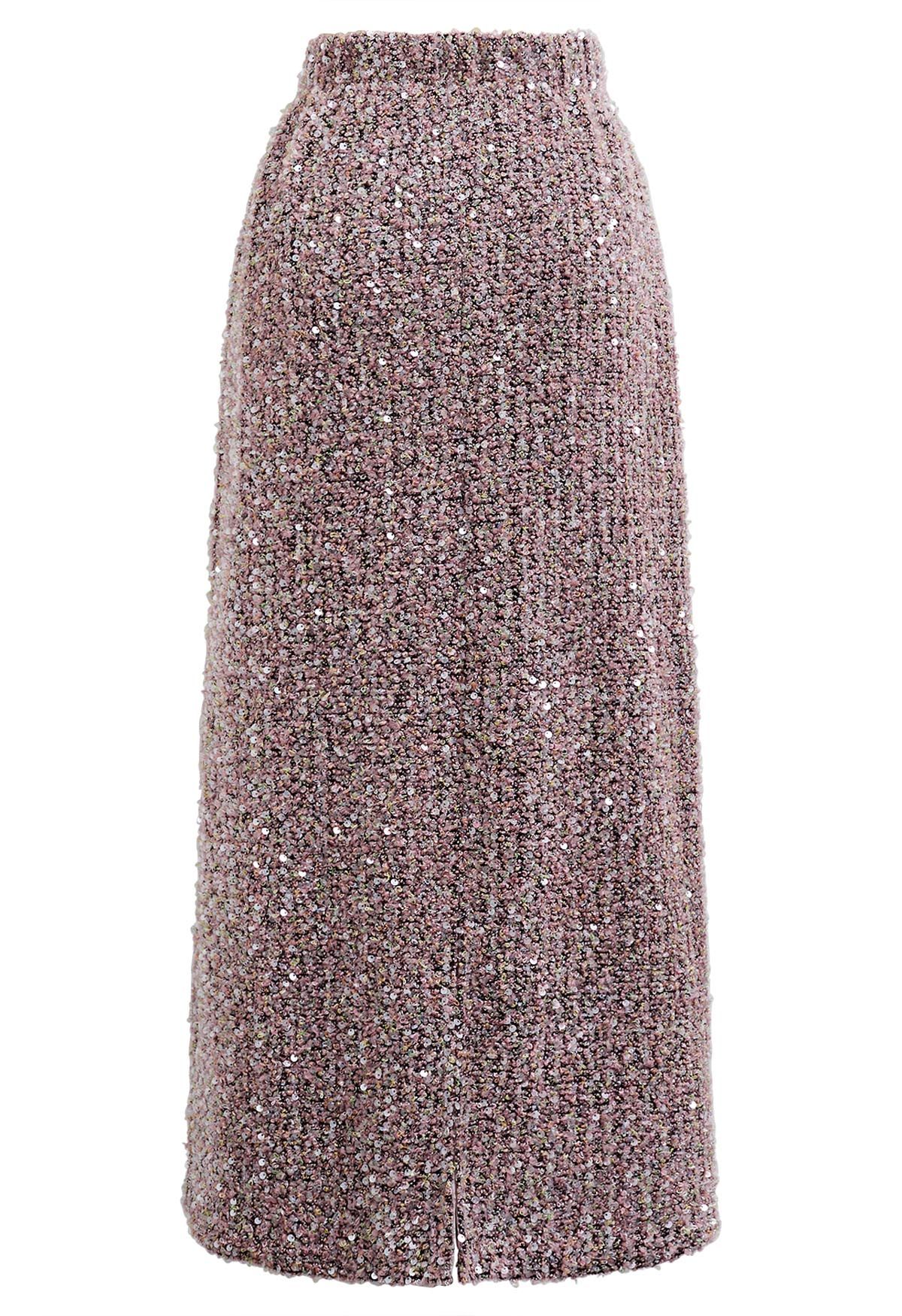 Chromatic Sequins Pencil Maxi Skirt in Dusty Pink