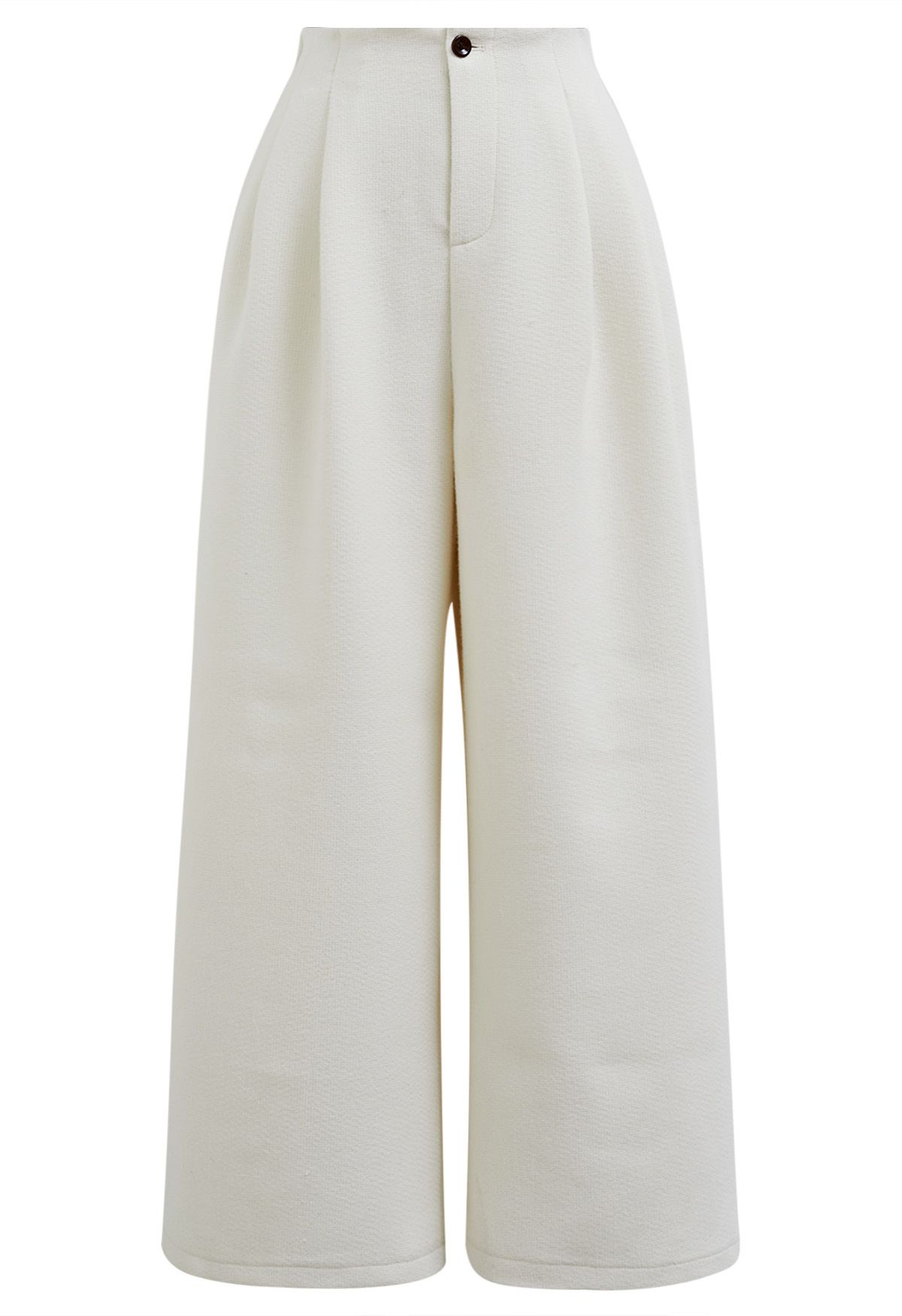 Side Pockets Pleats Wide-Legs Pants in Ivory