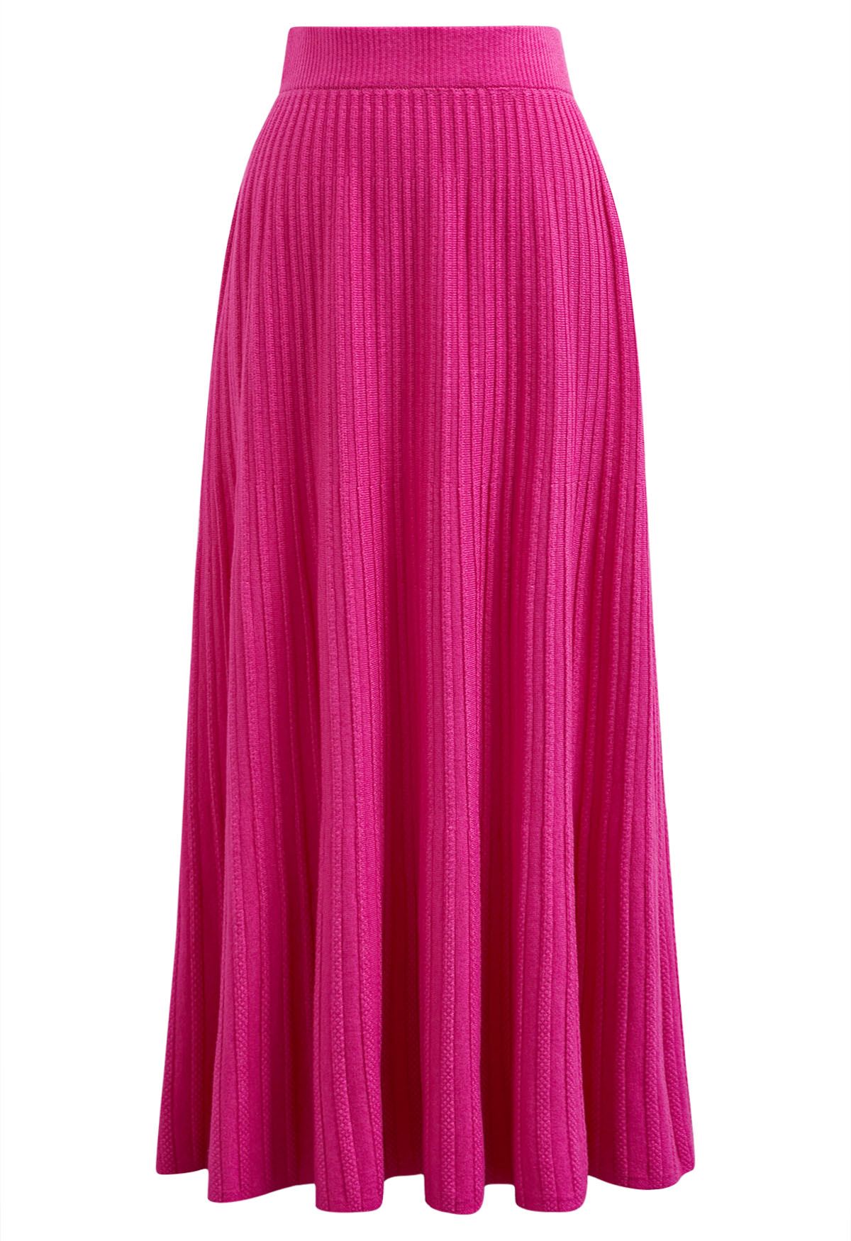 Gentle Touch Ribbed Knit Maxi Skirt in Hot Pink