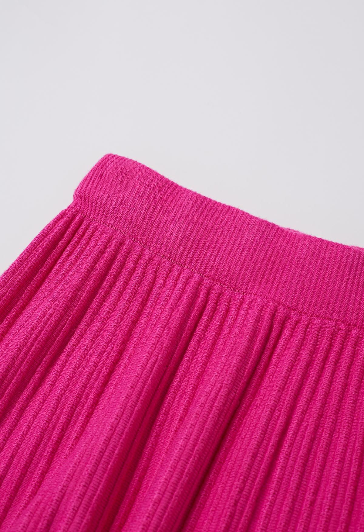 Gentle Touch Ribbed Knit Maxi Skirt in Hot Pink