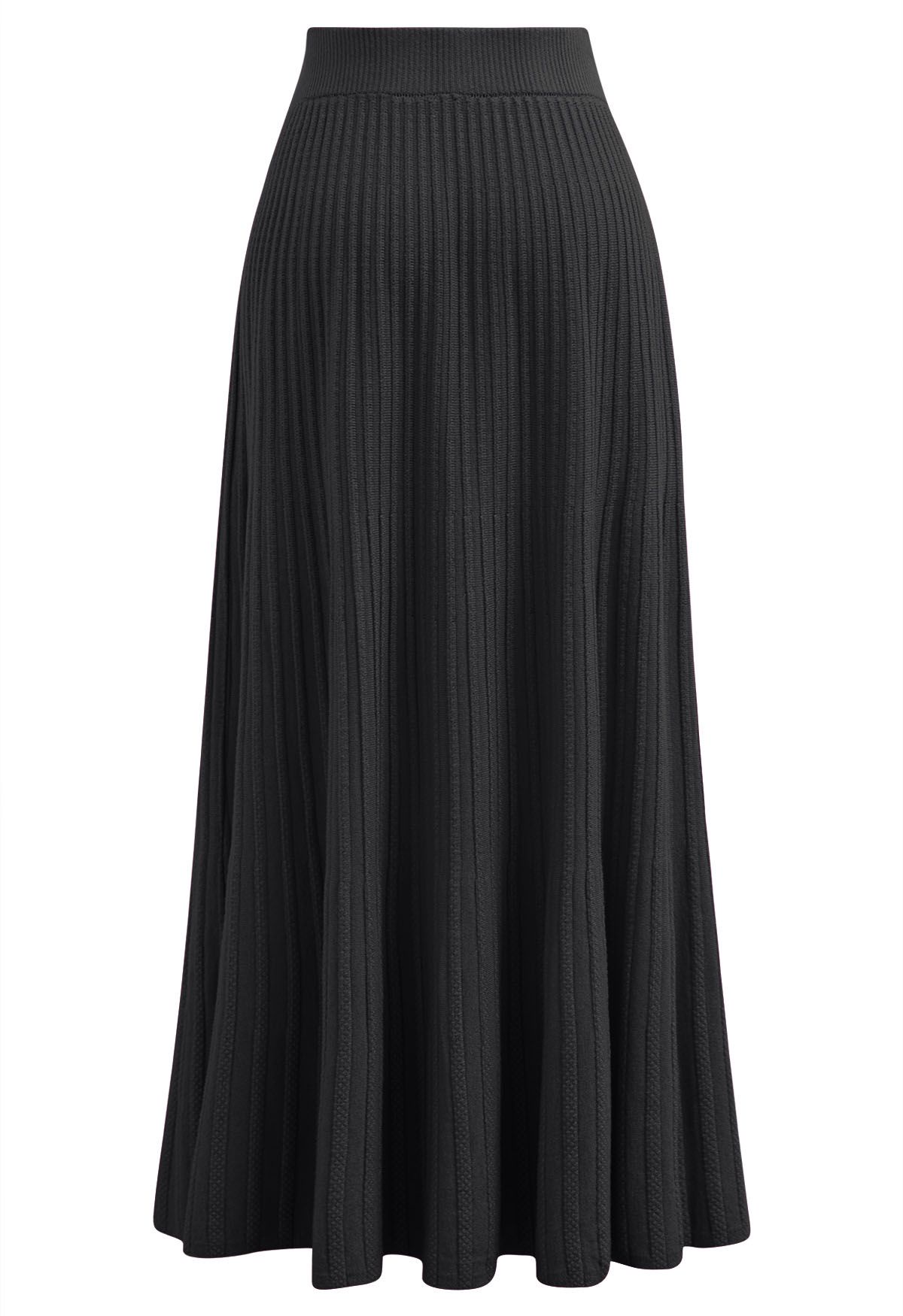 Gentle Touch Ribbed Knit Maxi Skirt in Black