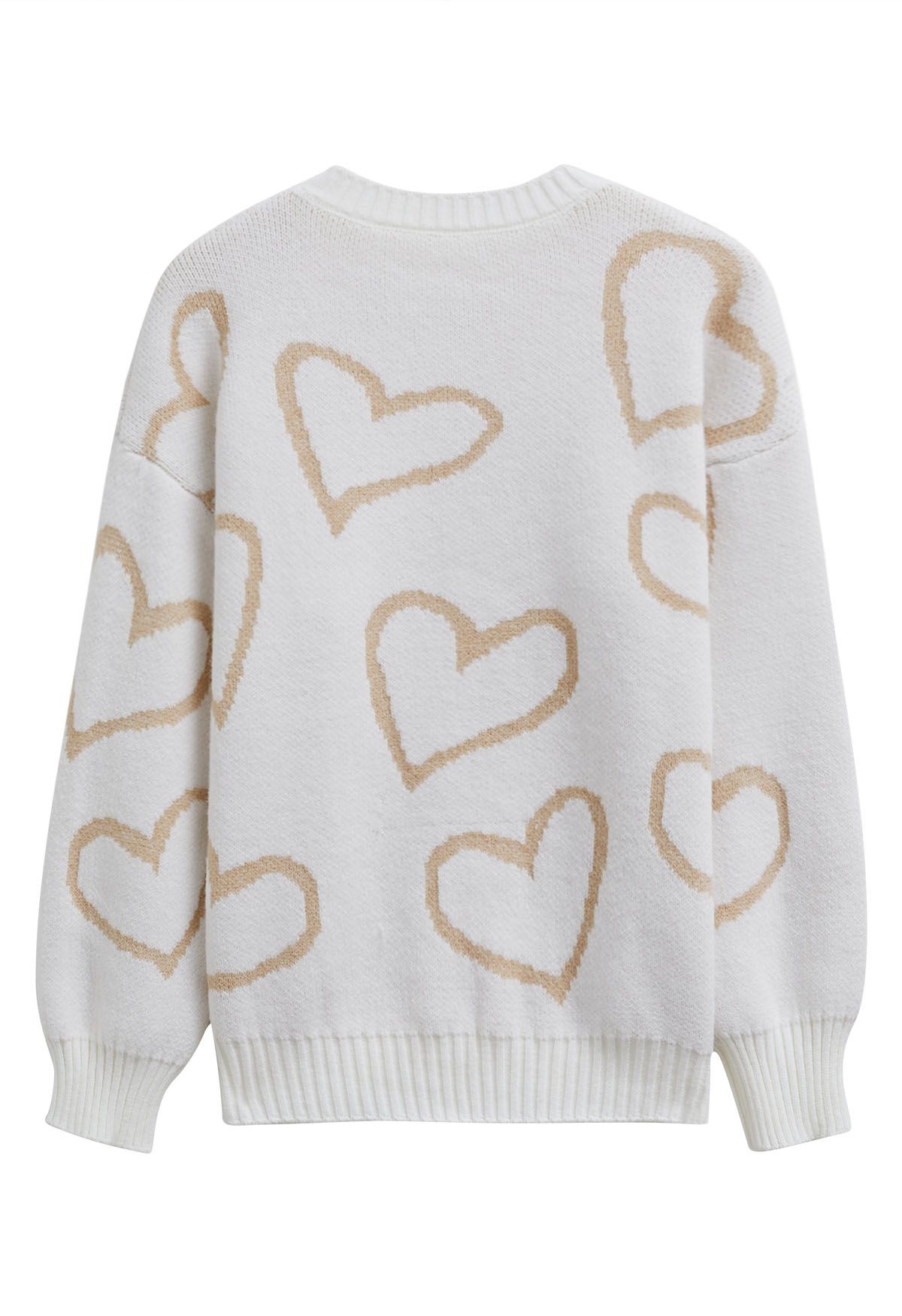 Lovable Heart Crew Neck Knit Sweater in White