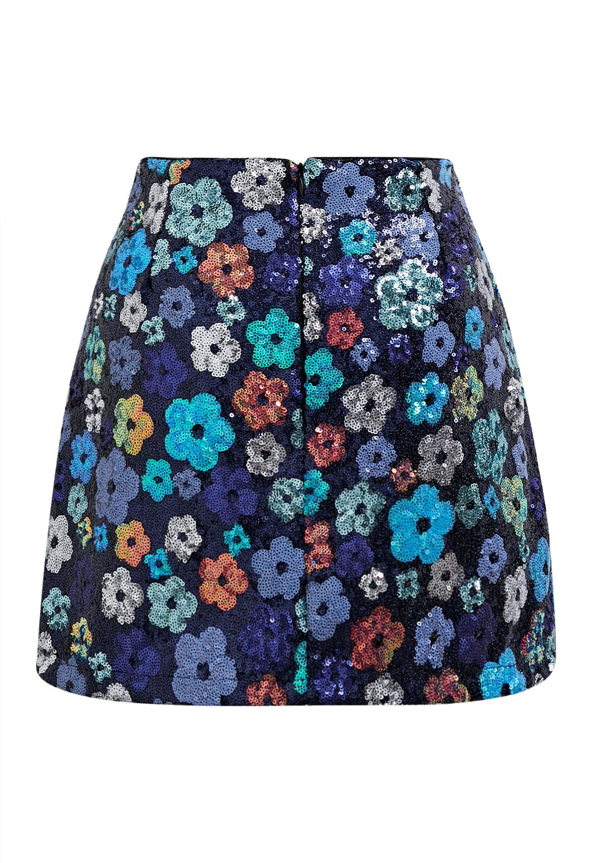 Colorful Floral Sequin Mini Bud Skirt