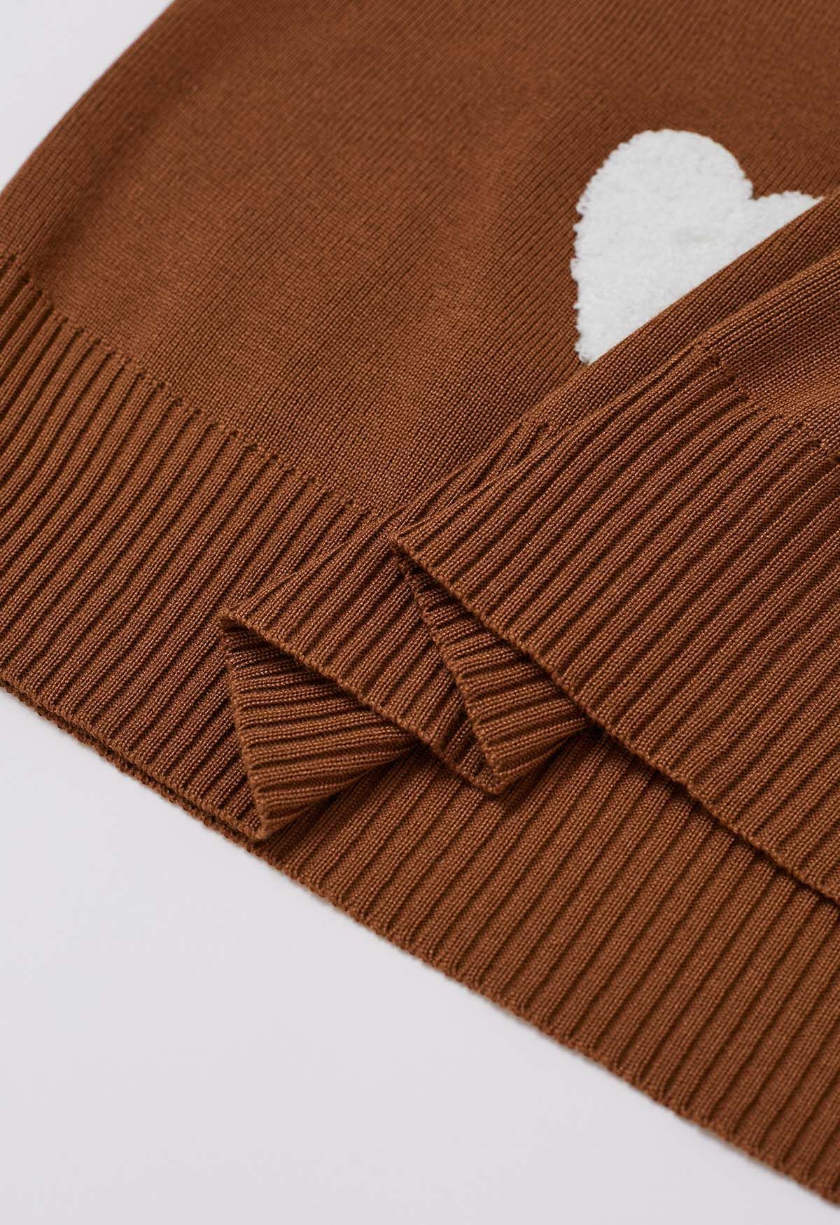 Heart Patch Knit Sweater and Pants Set in Rust