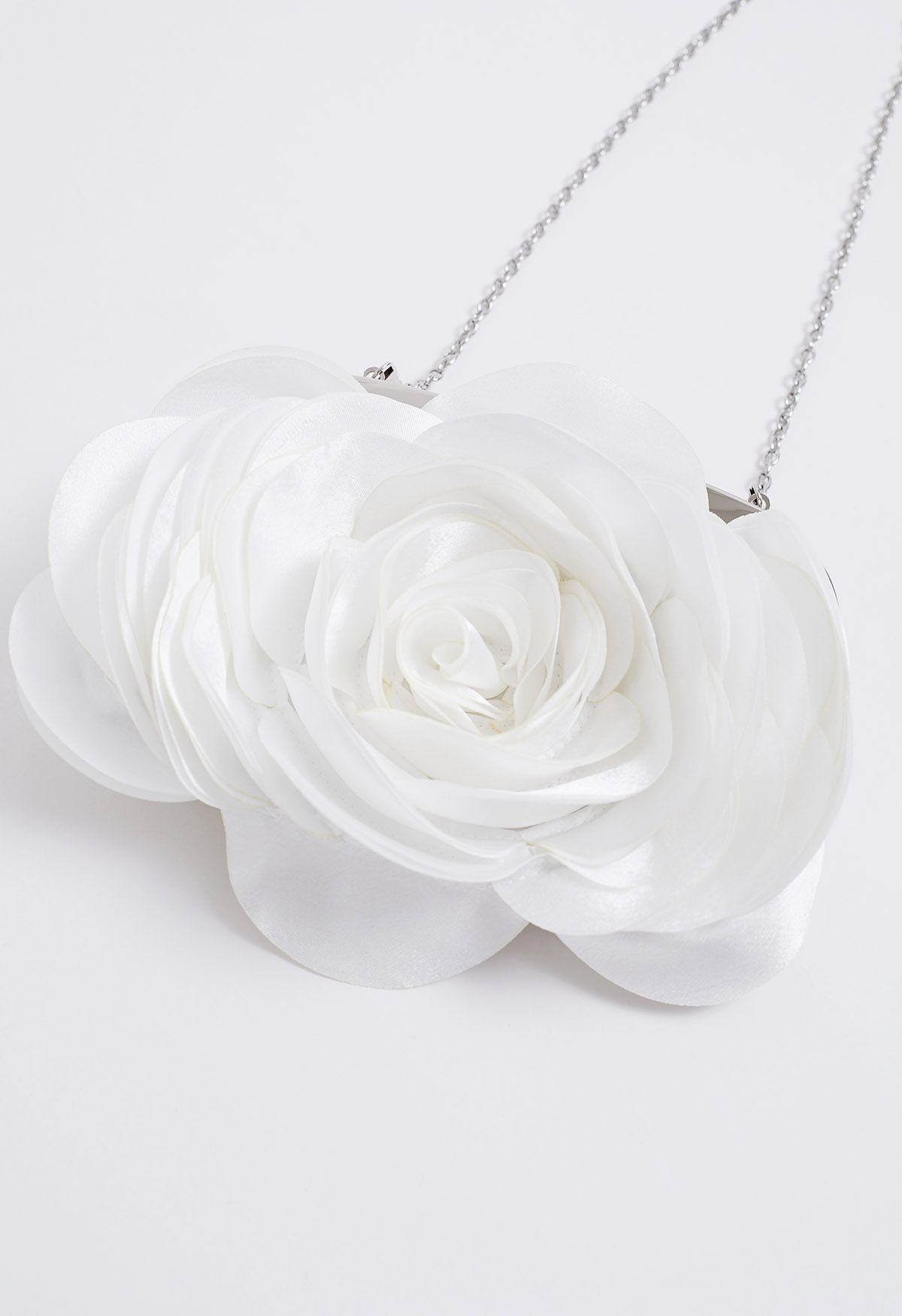 3D Rose Petal Satin Clutch in White