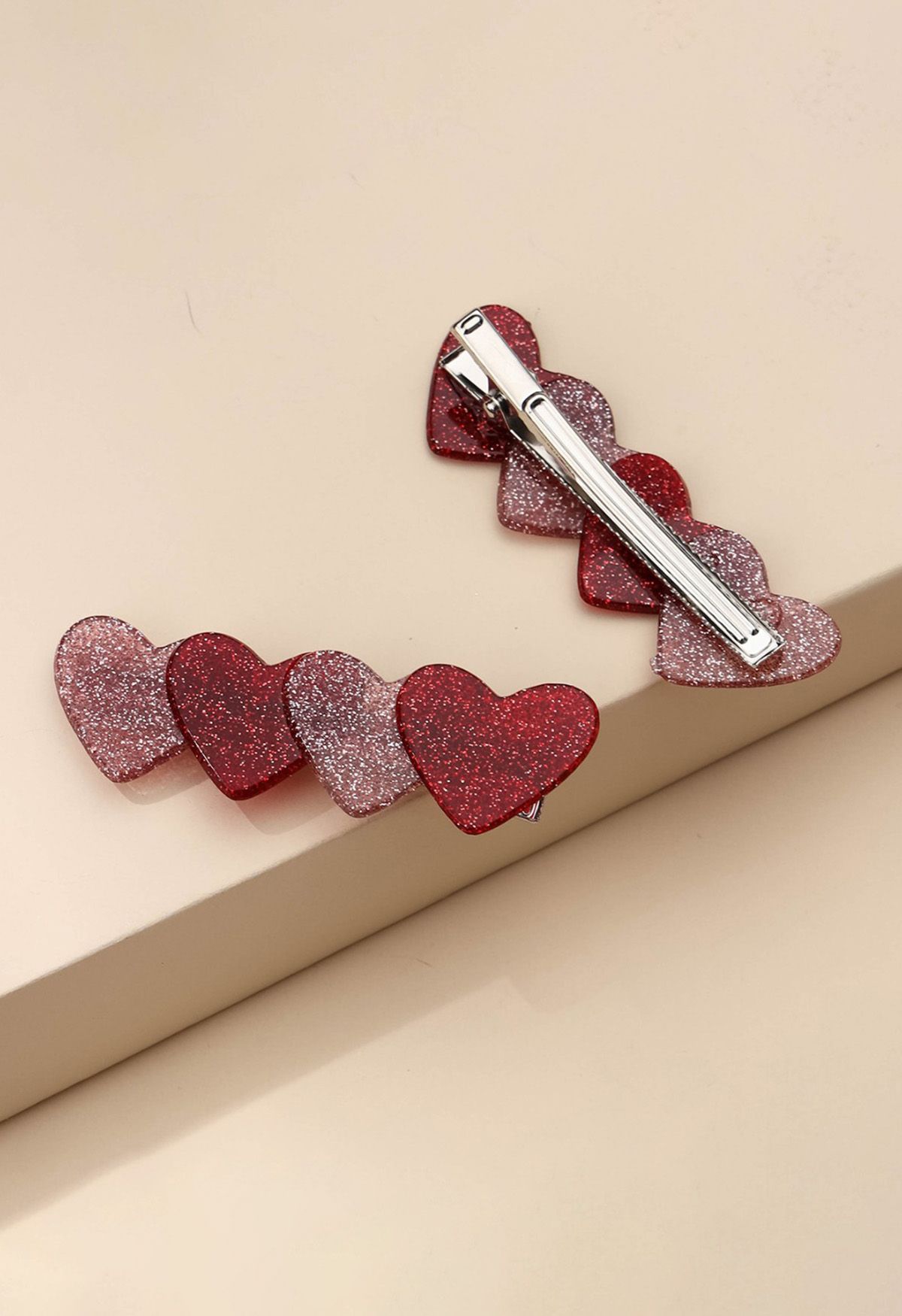 Glittering Hearts Acrylic Hair Clip