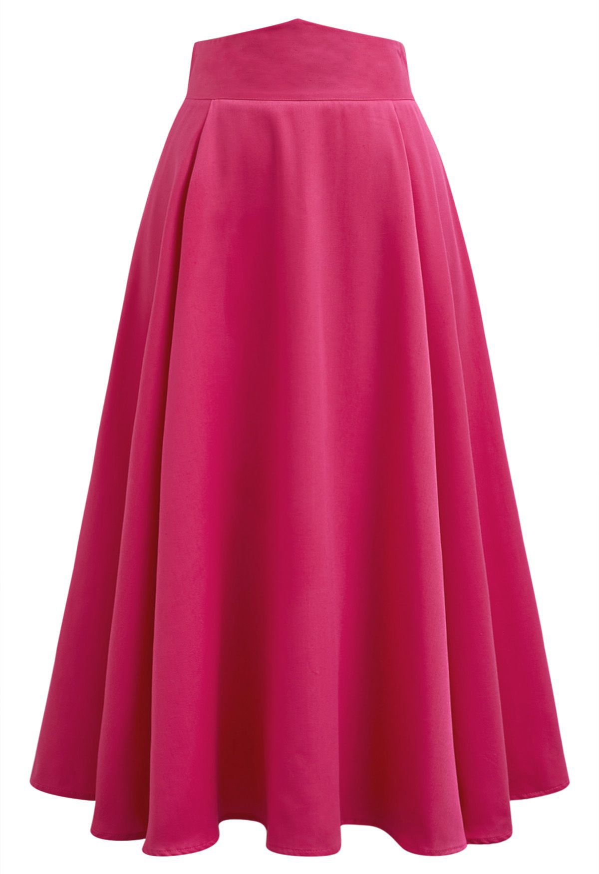 Solid Hot Pink High-Waist A-Line Midi Skirt