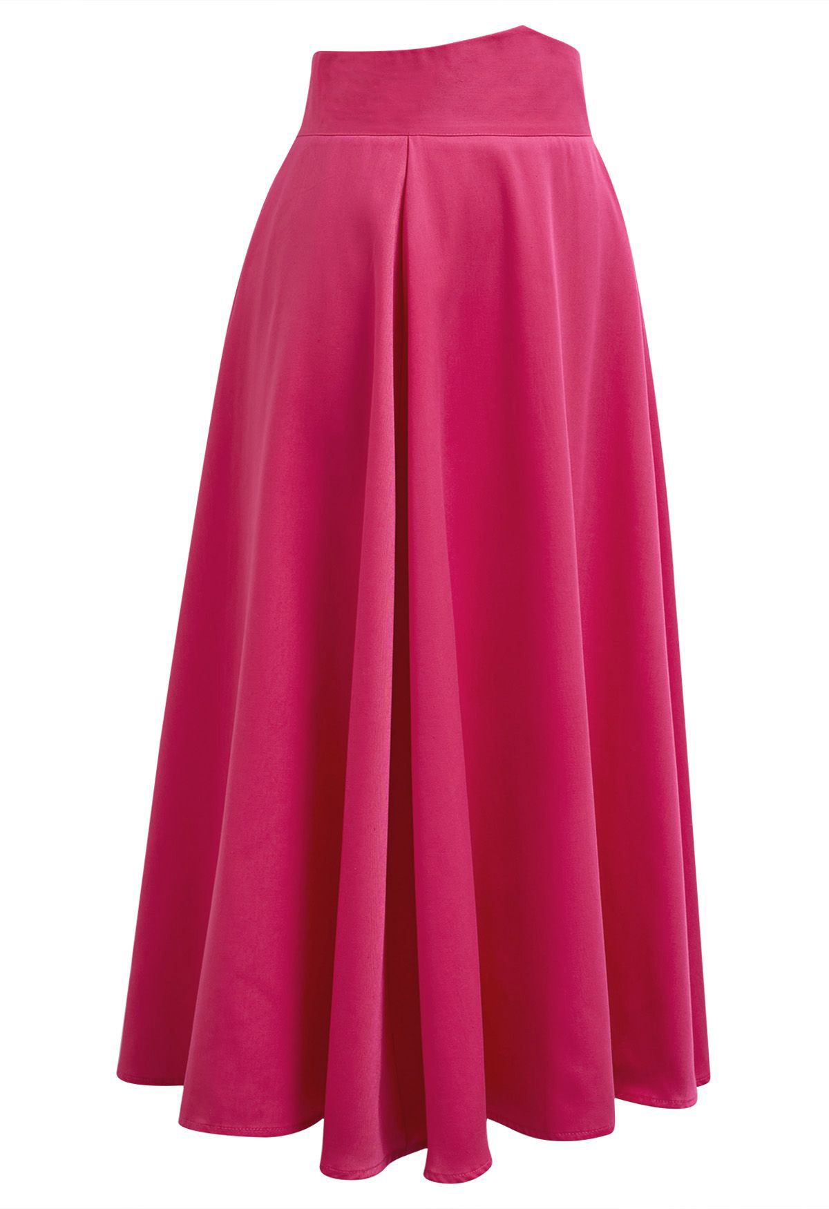 Solid Hot Pink High-Waist A-Line Midi Skirt