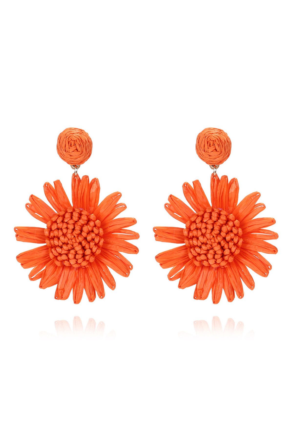 Sunflower Raffia Handmade Woven Earrings in Orange