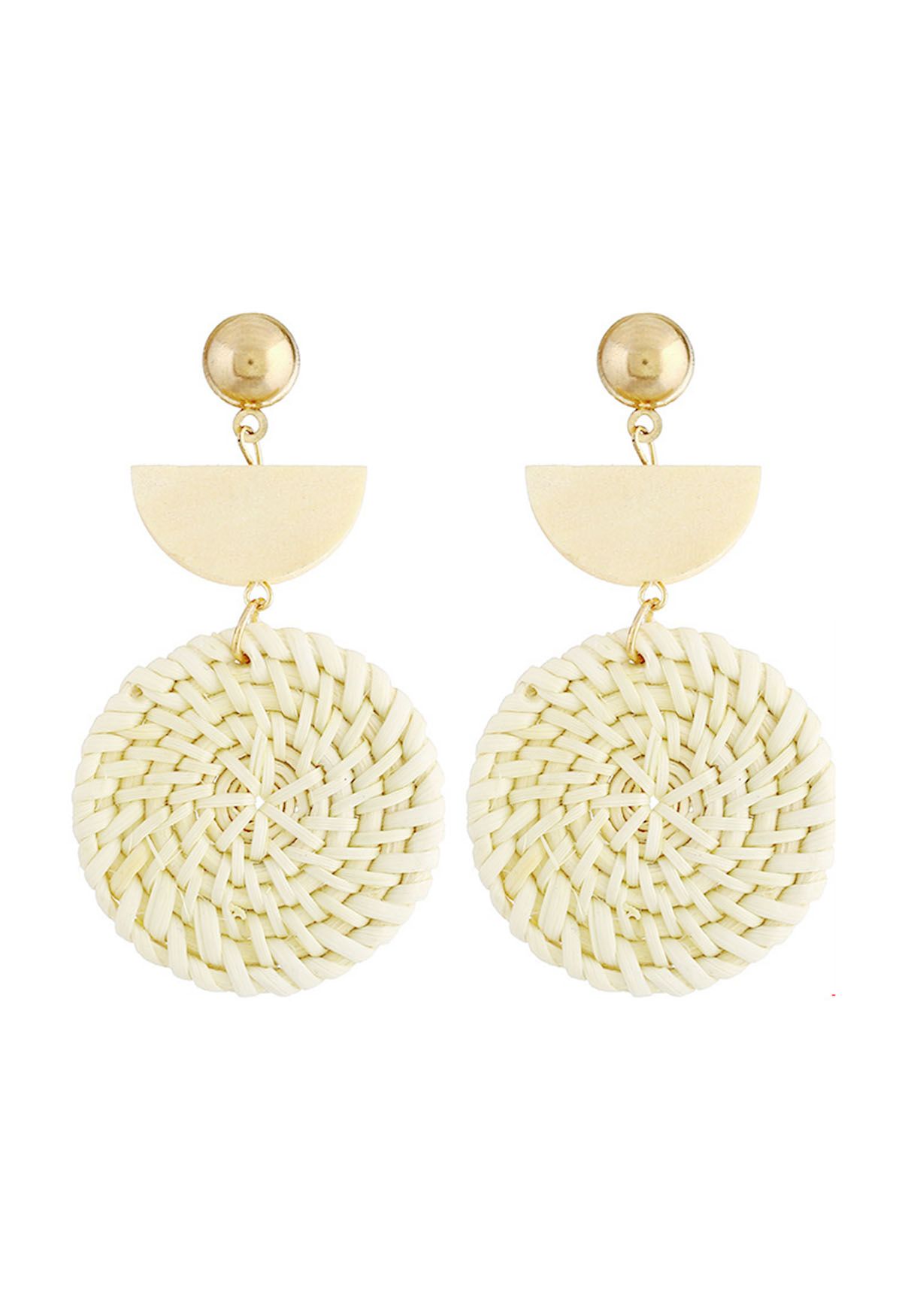 Organic Wooden Straw Weave Earrings