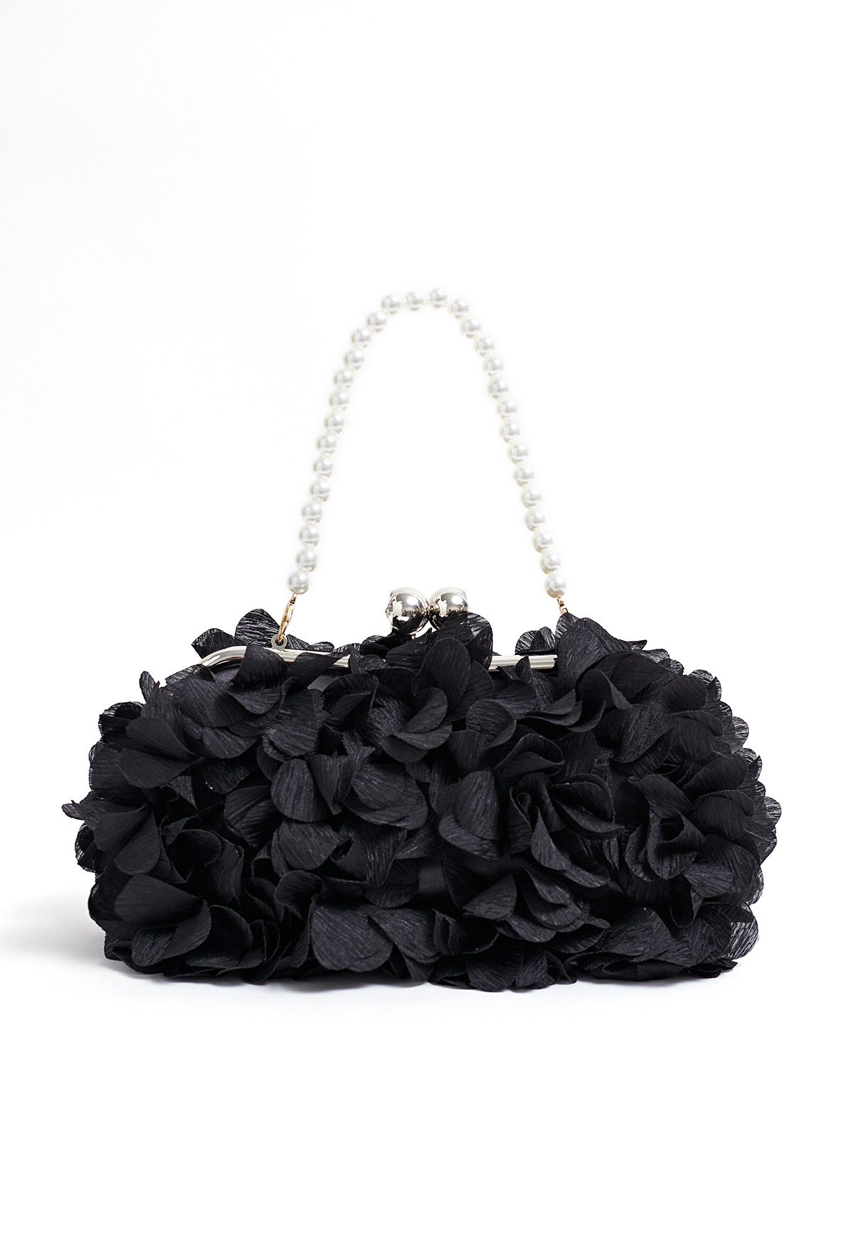 Bloom-Inspired Pearl Chain Handbag in Black