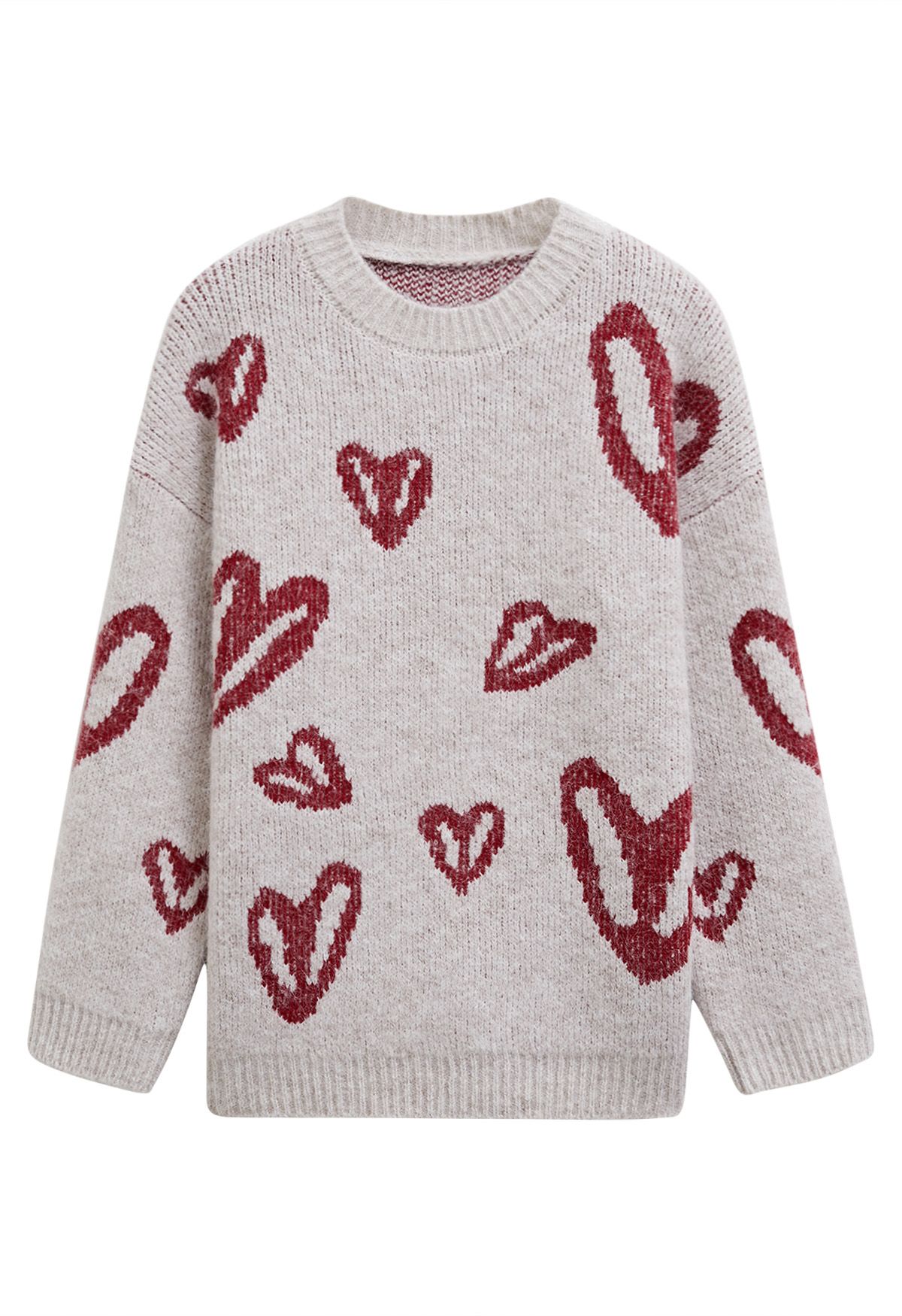 Graffiti Heart Crew Neck Knit Sweater