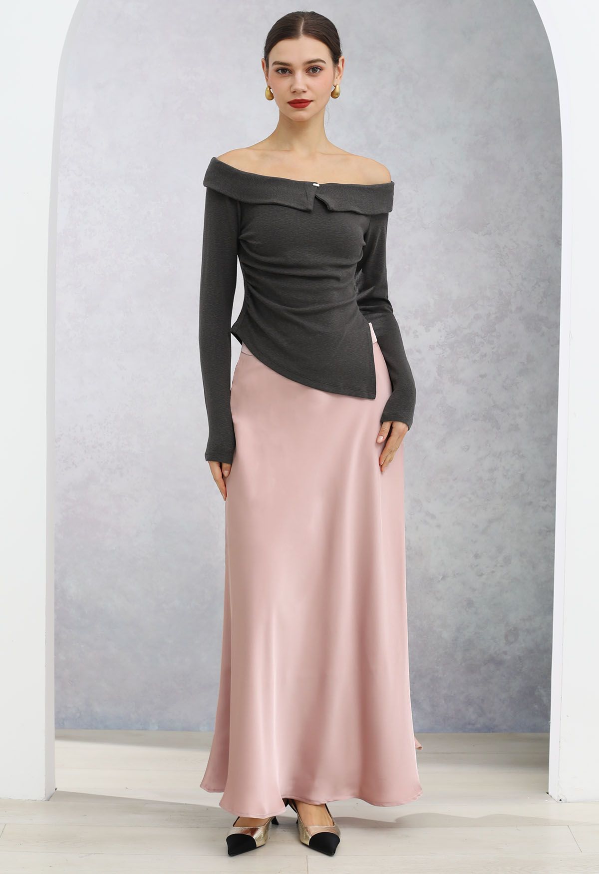 Timeless Elegance Satin A-Line Maxi Skirt in Light Pink