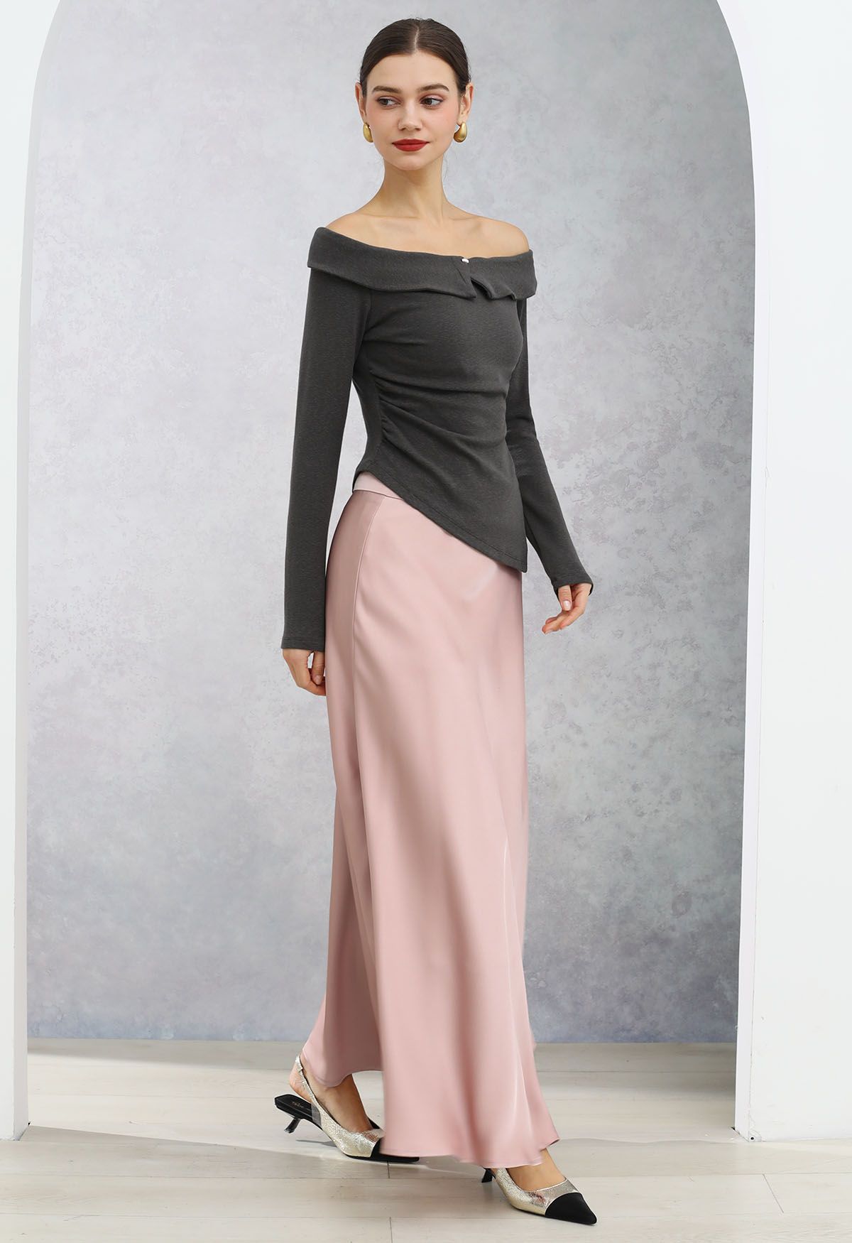 Timeless Elegance Satin A-Line Maxi Skirt in Light Pink