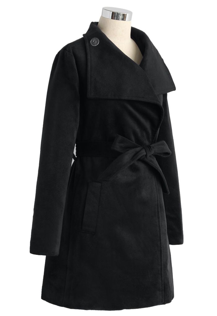 Abrigo de lana negro con cinturón de Urban Chic