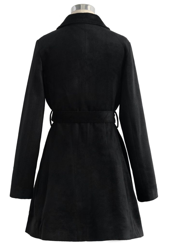 Abrigo de lana negro con cinturón de Urban Chic