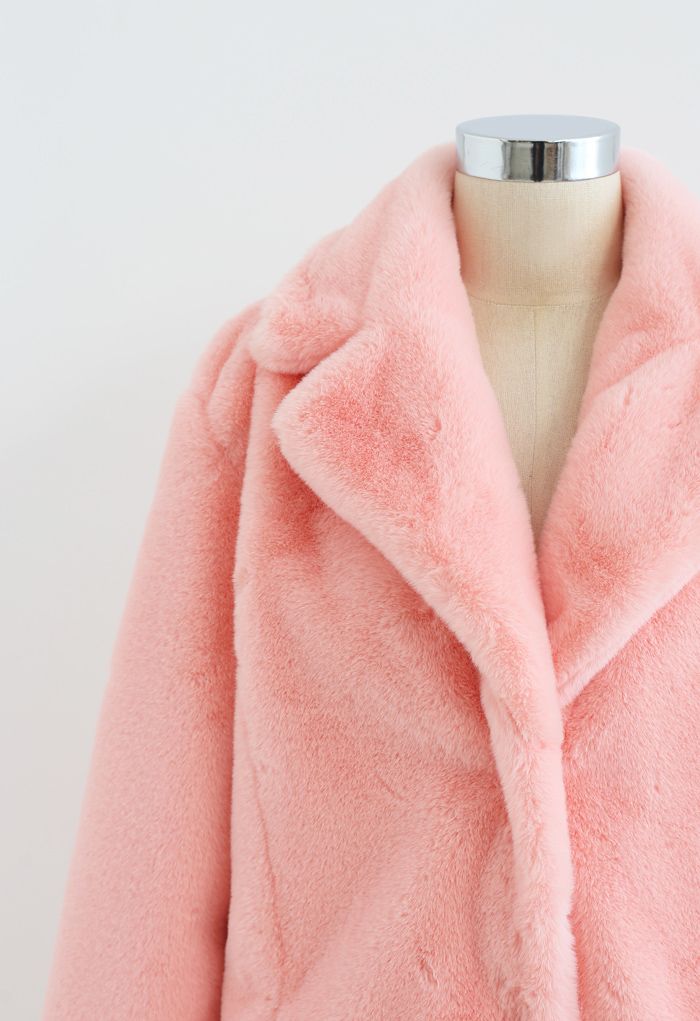 Abrigo de piel sintética de malvavisco rosa