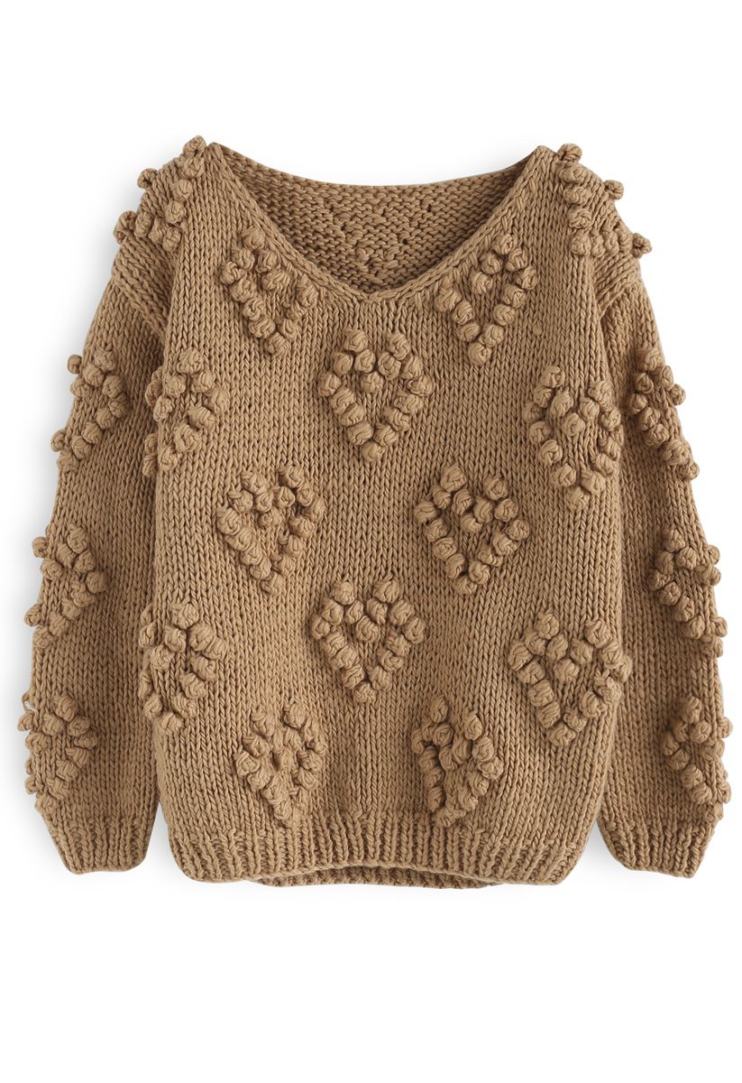 Suéter con cuello en V de Knit Your Love en tostado