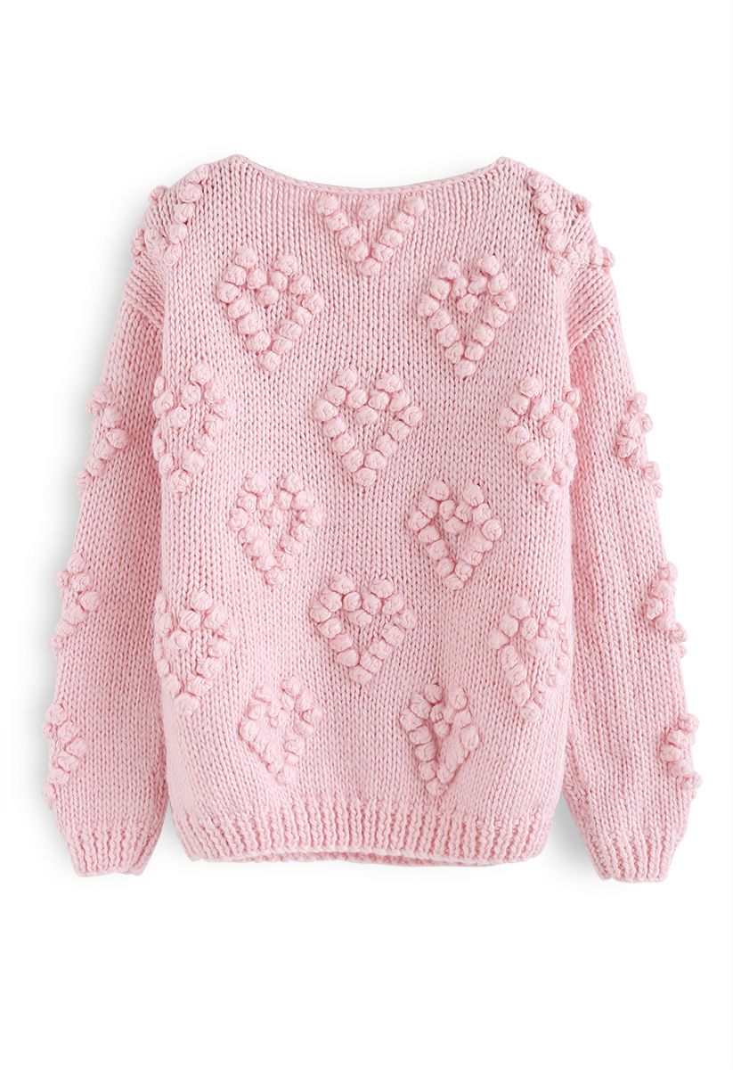 Suéter con cuello en V Knit Your Love en rosa