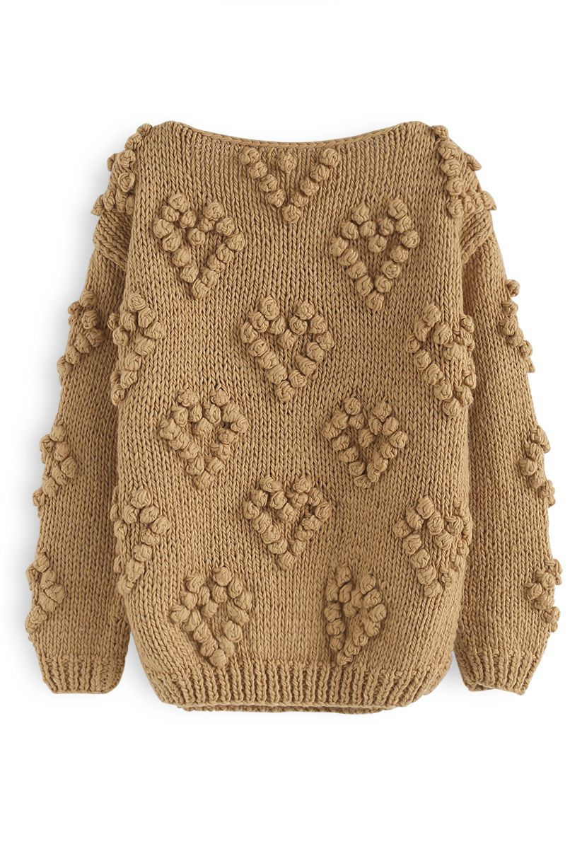 Suéter con cuello en V de Knit Your Love en tostado